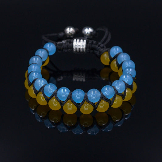 Stand with Ukraine bracelet - Ukrainian Flag Bracelet - Men's Agate Double Row Macrame Bracelet - Support Ukraine Bracelet  - Shamballa Bracelet - Birthstone Bracelet - Gemstone Bracelet Men - Chakra Bracelet - Macrame Bracelet - Healing Bracelet - Valinde - Shamballa Bracelet - Birthstone Bracelet - Gemstone Bracelet Men - Chakra Bracelet - Macrame Bracelet - Healing Bracelet - Valinde