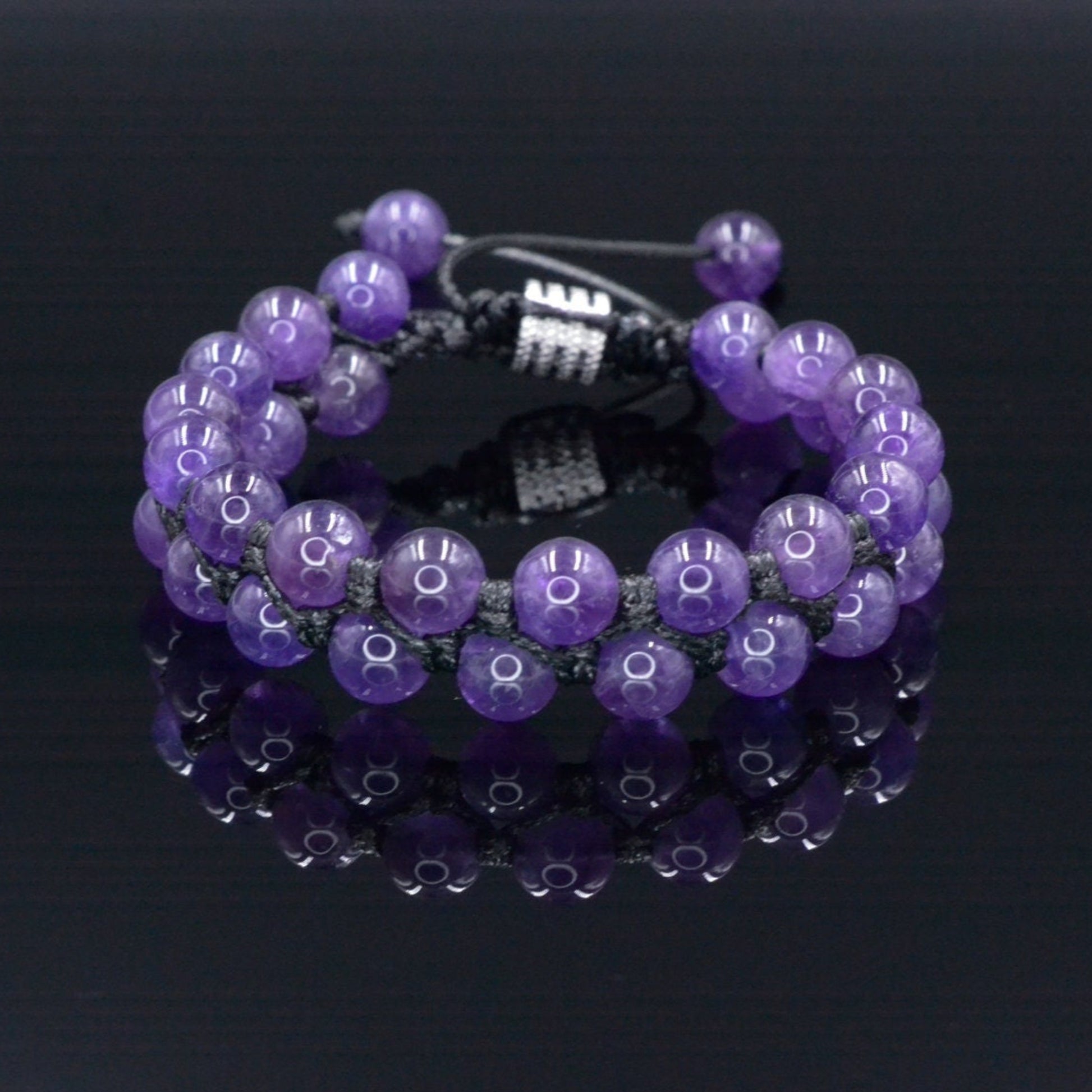 Men's Amethyst Macrame Bracelet - Crystal Double Row Bracelet - Gift for Men - Adjustable Double Bracelet - Christmas Gift- Stone Bracelet - Shamballa Bracelet - Birthstone Bracelet - Gemstone Bracelet Men - Chakra Bracelet - Macrame Bracelet - Healing Bracelet - Valinde