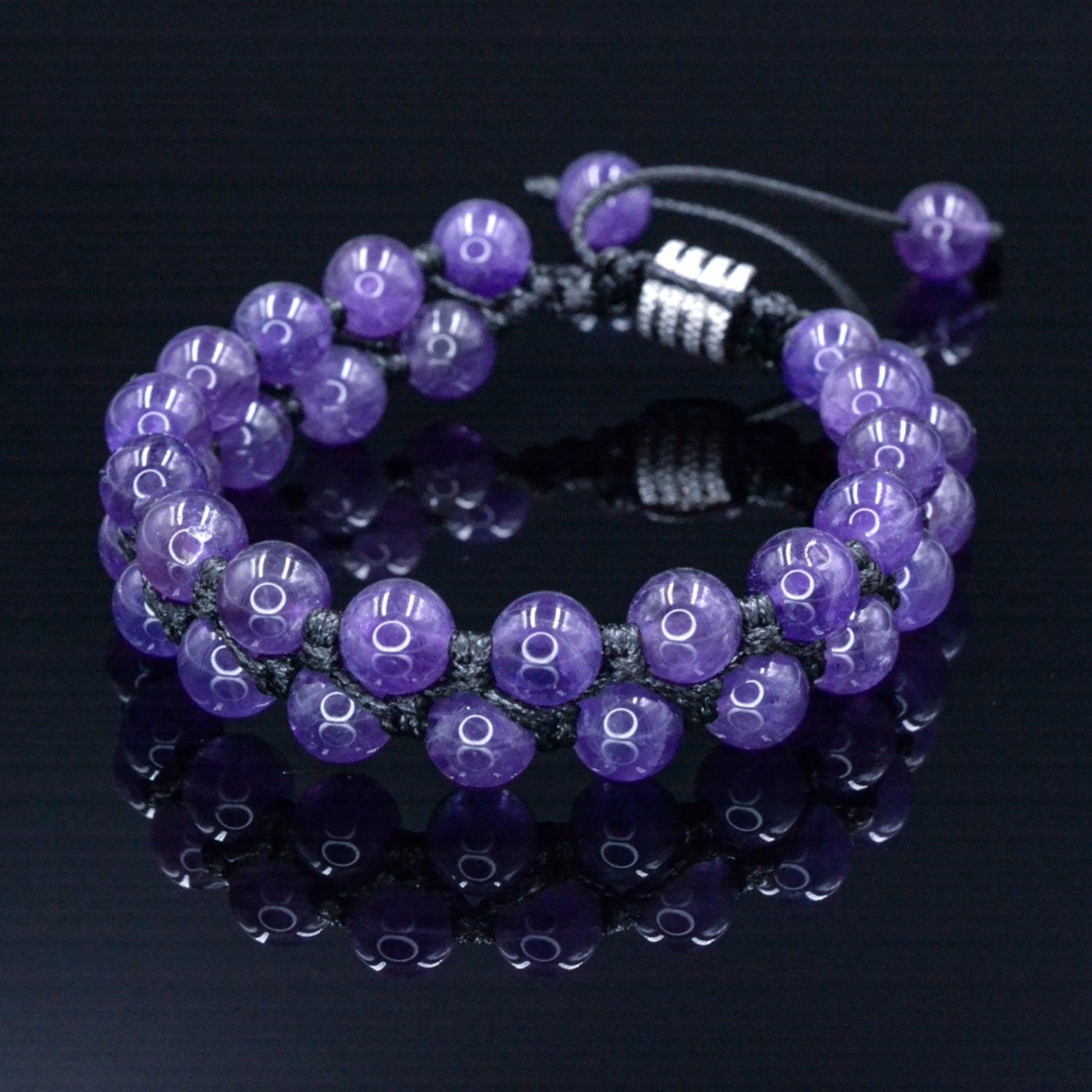 Men's Amethyst Macrame Bracelet - Crystal Double Row Bracelet - Gift for Men - Adjustable Double Bracelet - Christmas Gift- Stone Bracelet - Shamballa Bracelet - Birthstone Bracelet - Gemstone Bracelet Men - Chakra Bracelet - Macrame Bracelet - Healing Bracelet - Valinde
