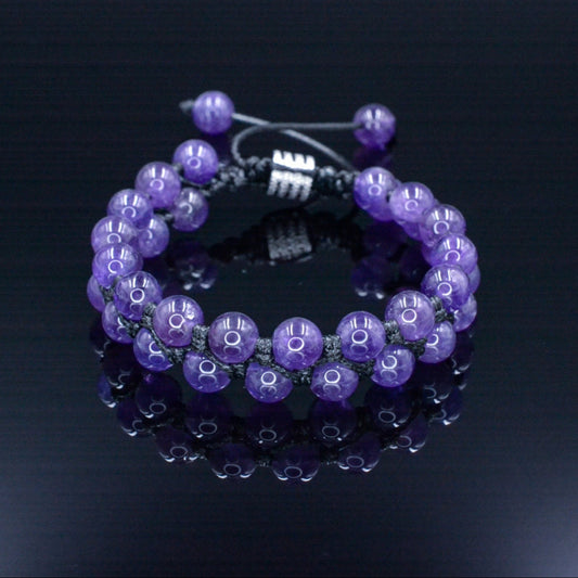 Men's Amethyst Macrame Bracelet - Crystal Double Row Bracelet - Gift for Men - Adjustable Double Bracelet - Christmas Gift- Stone Bracelet - Shamballa Bracelet - Birthstone Bracelet - Gemstone Bracelet Men - Chakra Bracelet - Macrame Bracelet - Healing Bracelet - Valinde
