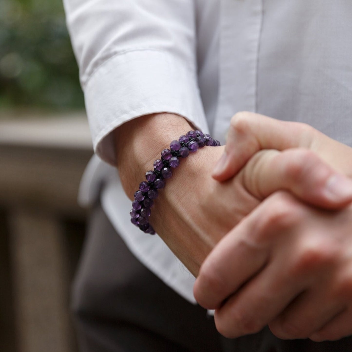 Genuine Amethyst Bracelet - Men's Double Row Crystal Beaded Bracelet - Gift for Men - Purple Amethyst Braided Bracelet - Birthday Gift  - Shamballa Bracelet - Birthstone Bracelet - Gemstone Bracelet Men - Chakra Bracelet - Macrame Bracelet - Healing Bracelet - Valinde