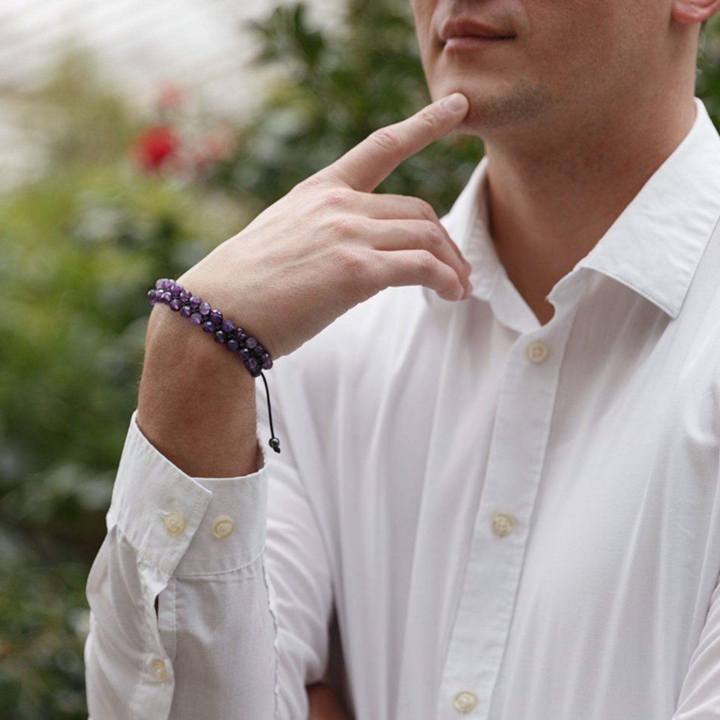 Genuine Amethyst Bracelet - Men's Double Row Crystal Beaded Bracelet - Gift for Men - Purple Amethyst Braided Bracelet - Birthday Gift  - Shamballa Bracelet - Birthstone Bracelet - Gemstone Bracelet Men - Chakra Bracelet - Macrame Bracelet - Healing Bracelet - Valinde
