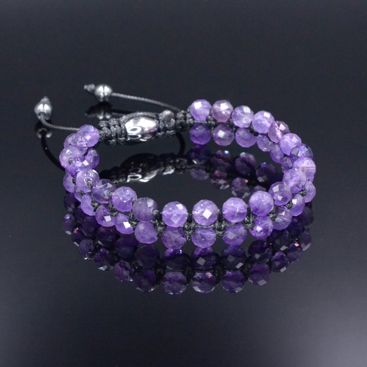 Genuine Amethyst Bracelet - Men's Double Row Crystal Beaded Bracelet - Gift for Men - Purple Amethyst Braided Bracelet - Birthday Gift  - Shamballa Bracelet - Birthstone Bracelet - Gemstone Bracelet Men - Chakra Bracelet - Macrame Bracelet - Healing Bracelet - Valinde
