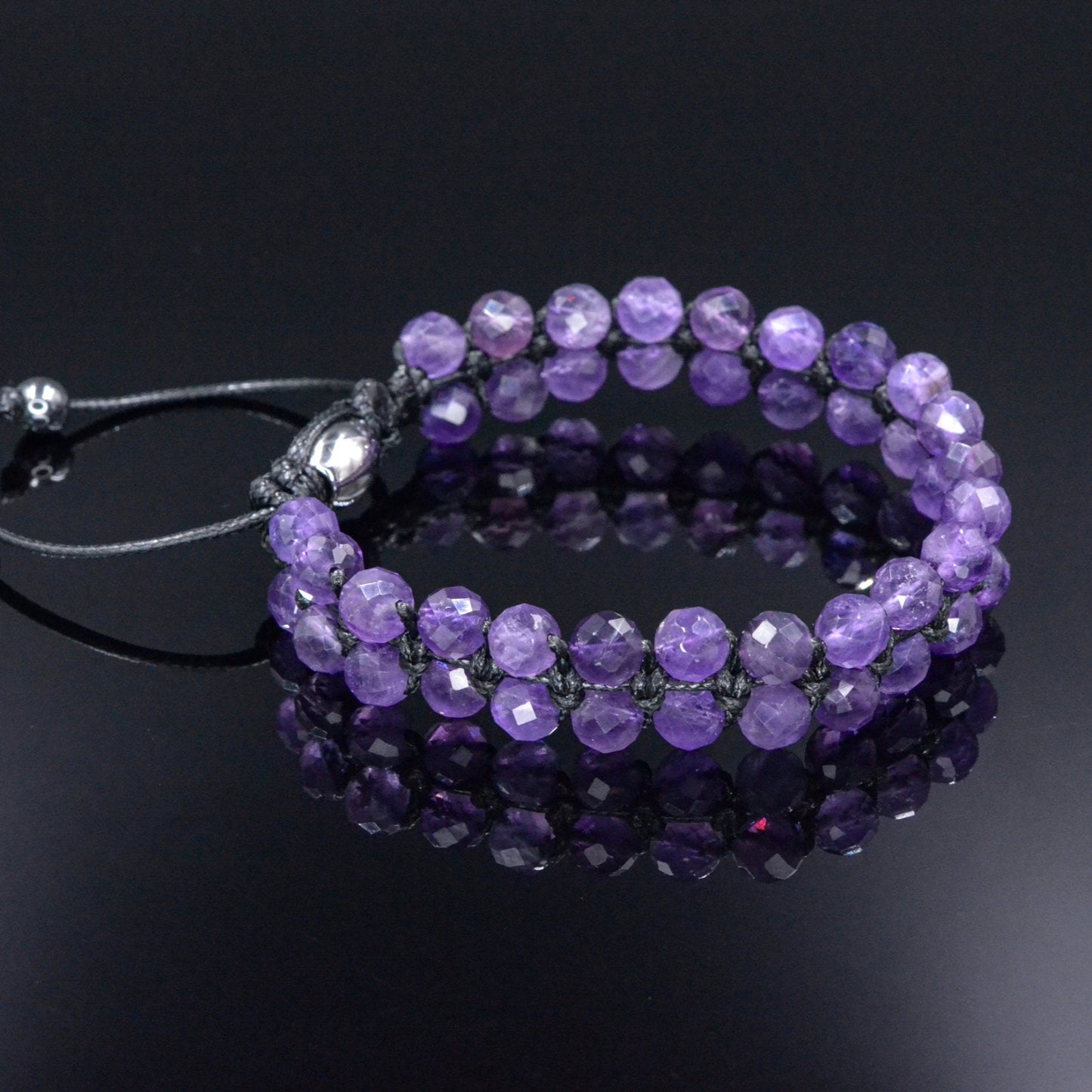 Genuine Amethyst Bracelet - Men's Double Row Crystal Beaded Bracelet - Gift for Men - Purple Amethyst Braided Bracelet - Birthday Gift  - Shamballa Bracelet - Birthstone Bracelet - Gemstone Bracelet Men - Chakra Bracelet - Macrame Bracelet - Healing Bracelet - Valinde

