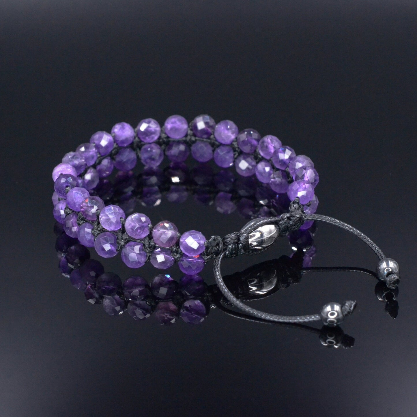 Genuine Amethyst Bracelet - Men's Double Row Crystal Beaded Bracelet - Gift for Men - Purple Amethyst Braided Bracelet - Birthday Gift  - Shamballa Bracelet - Birthstone Bracelet - Gemstone Bracelet Men - Chakra Bracelet - Macrame Bracelet - Healing Bracelet - Valinde
