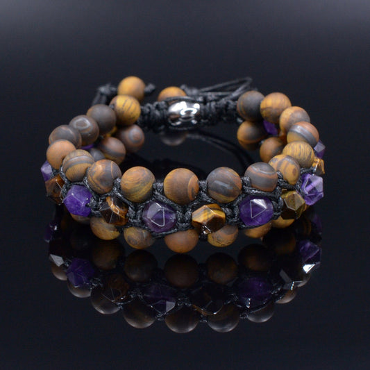 Men's Tiger's Eye Triple Row Bracelet Amethyst Bracelet 3 Row Bracelet Crystal Amethyst Bracelet Macrame Bracelet Adjustable Stone Bracelet -  Shamballa Bracelet  -  Birthstone Bracelet - Gemstone Bracelet Men - Chakra Bracelet - Macrame Bracelet - Healing Bracelet - Valinde
