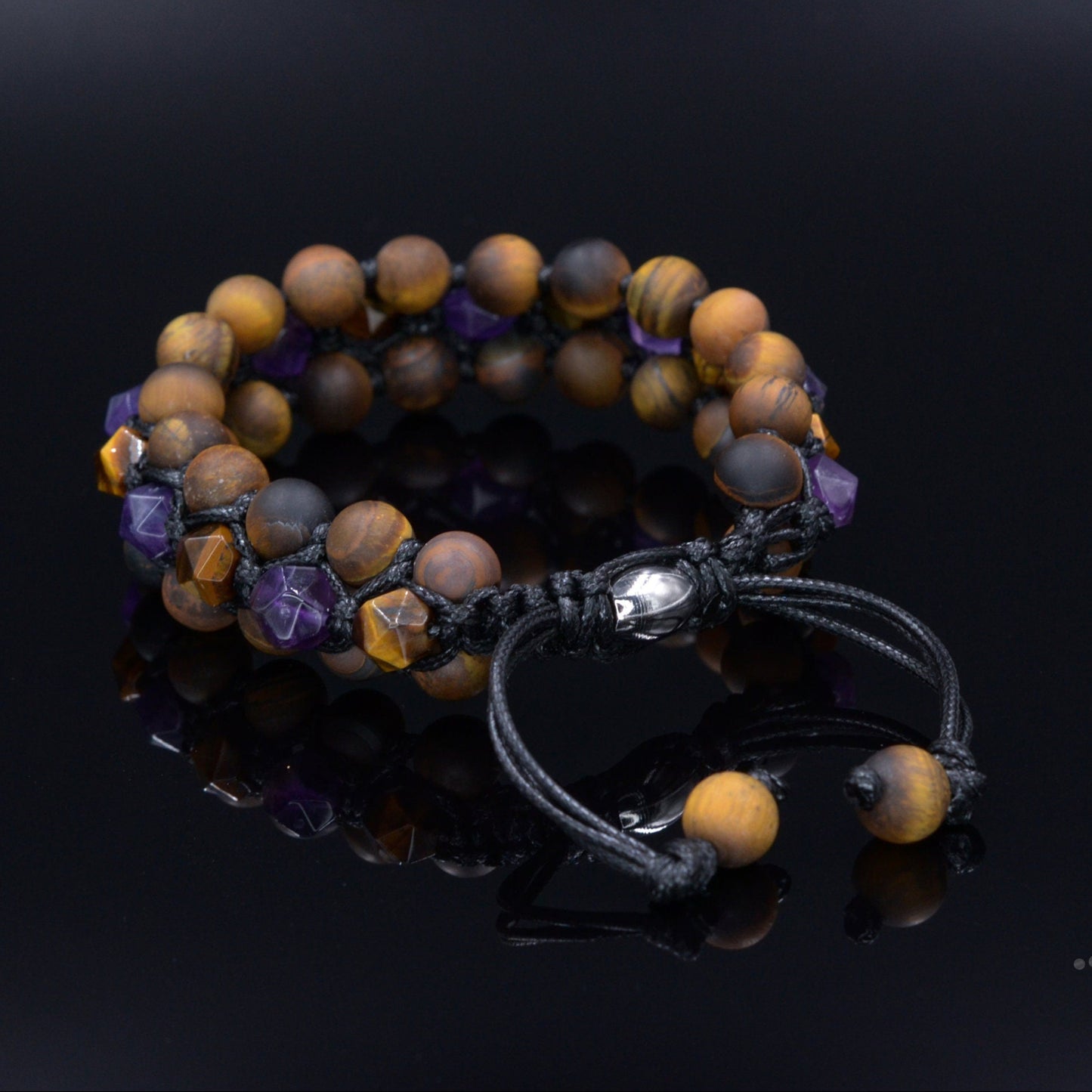 Men's Tiger's Eye Triple Row Bracelet Amethyst Bracelet 3 Row Bracelet Crystal Amethyst Bracelet Macrame Bracelet Adjustable Stone Bracelet -  Shamballa Bracelet  -  Birthstone Bracelet - Gemstone Bracelet Men - Chakra Bracelet - Macrame Bracelet - Healing Bracelet - Valinde
