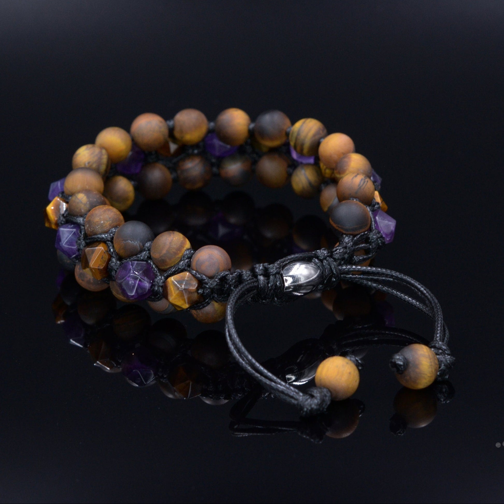 Men's Tiger's Eye Triple Row Bracelet Amethyst Bracelet 3 Row Bracelet Crystal Amethyst Bracelet Macrame Bracelet Adjustable Stone Bracelet -  Shamballa Bracelet  -  Birthstone Bracelet - Gemstone Bracelet Men - Chakra Bracelet - Macrame Bracelet - Healing Bracelet - Valinde
