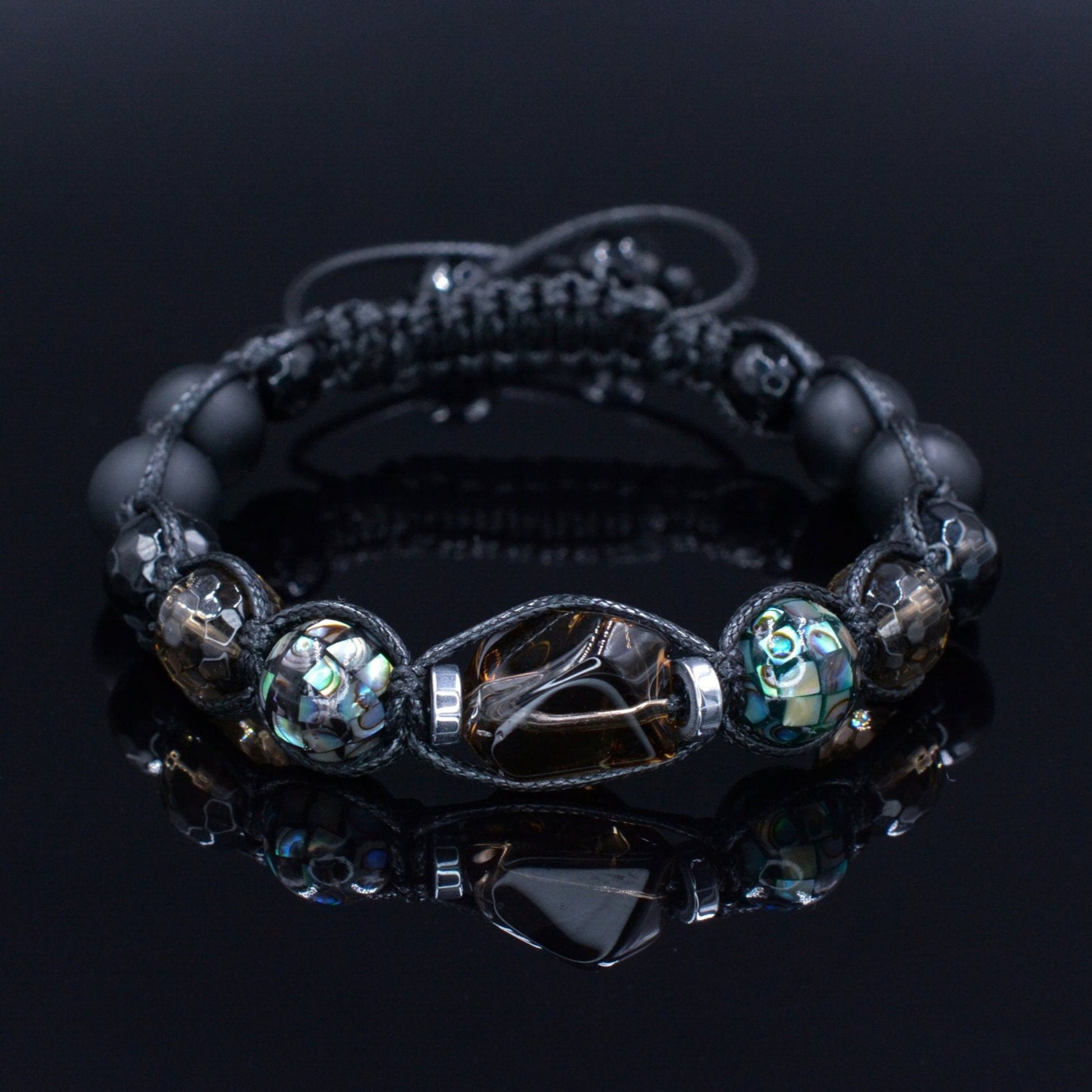 Men's Abalone Shell Bracelet Smoky Quartz Bracelet Exclusive Gemstone Bracelet Black Agate Bracelet Luxury Bracelet Crystal Bracelet For Men  - Shamballa Bracelet - Birthstone Bracelet - Gemstone Bracelet Men - Chakra Bracelet - Macrame Bracelet - Healing Bracelet - Valinde