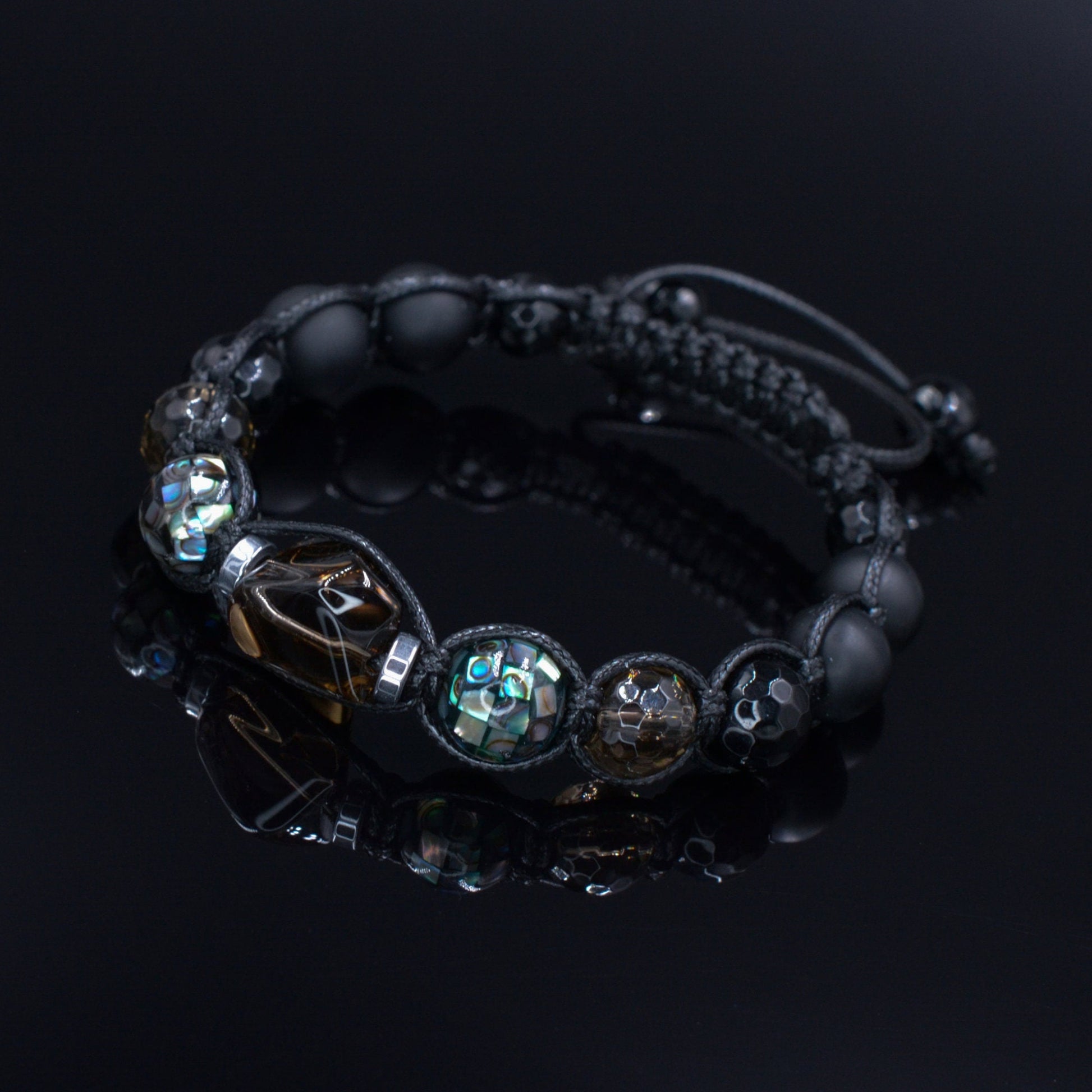 Men's Abalone Shell Bracelet Smoky Quartz Bracelet Exclusive Gemstone Bracelet Black Agate Bracelet Luxury Bracelet Crystal Bracelet For Men  - Shamballa Bracelet - Birthstone Bracelet - Gemstone Bracelet Men - Chakra Bracelet - Macrame Bracelet - Healing Bracelet - Valinde
