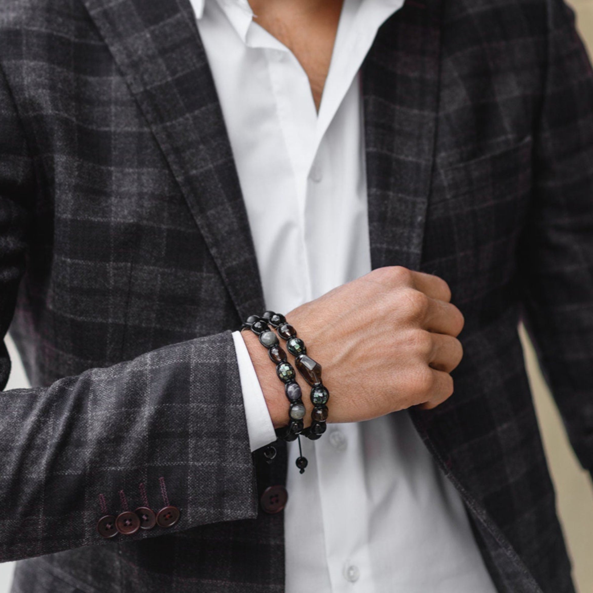 Men's Abalone Shell Bracelet Smoky Quartz Bracelet Exclusive Gemstone Bracelet Black Agate Bracelet Luxury Bracelet Crystal Bracelet For Men  - Shamballa Bracelet - Birthstone Bracelet - Gemstone Bracelet Men - Chakra Bracelet - Macrame Bracelet - Healing Bracelet - Valinde
