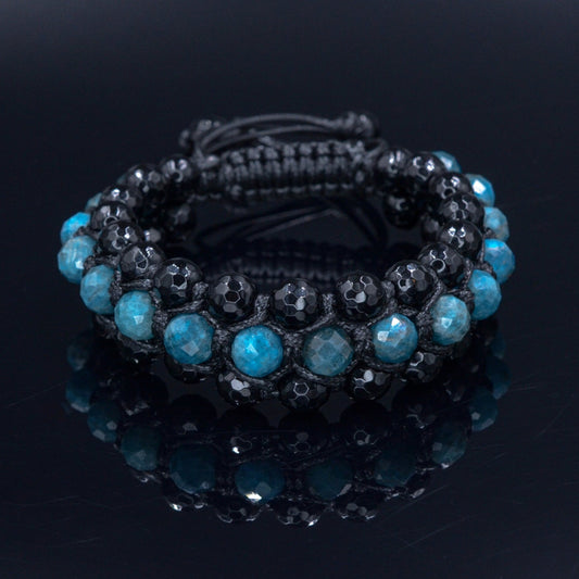 Apatite Bracelet Men / 3 Rows Bracelet / Macrame Bracelet / Men's Agate Bracelet / Blue Apatite Bracelet / Crystal Bracelet / Gift for Men -  Shamballa Bracelet  -  Birthstone Bracelet - Gemstone Bracelet Men - Chakra Bracelet - Macrame Bracelet - Healing Bracelet - Valinde
