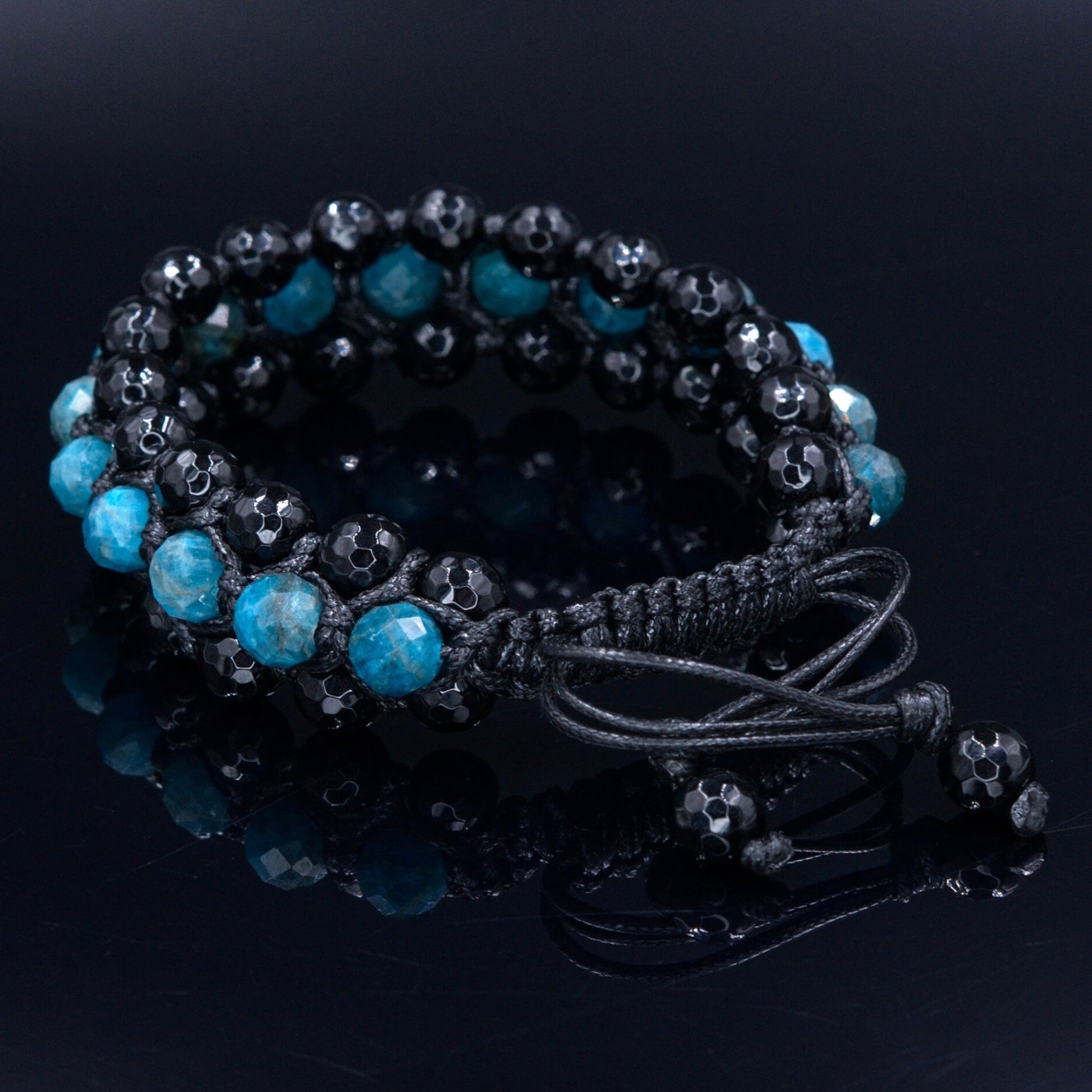 Apatite Bracelet Men / 3 Rows Bracelet / Macrame Bracelet / Men's Agate Bracelet / Blue Apatite Bracelet / Crystal Bracelet / Gift for Men -  Shamballa Bracelet  -  Birthstone Bracelet - Gemstone Bracelet Men - Chakra Bracelet - Macrame Bracelet - Healing Bracelet - Valinde
