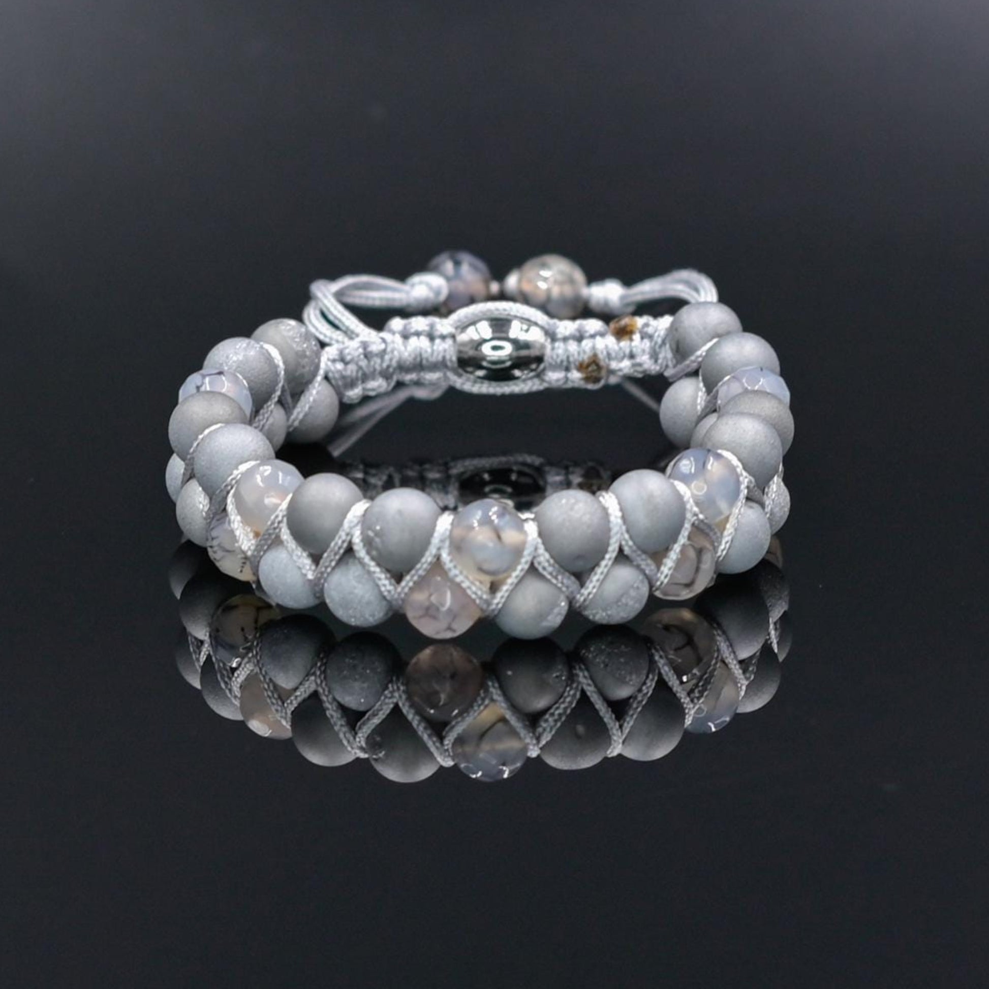 Men's Grey Druzy Agate Bracelet Double Row Bracelet Gemstone Beads Bracelet Gift for Men Adjustable Stone Bracelet Macrame Bracelet for Men - Shamballa Bracelet - Mantra Bracelet  -  Yoga Bracelet -  Birthstone Bracelet - Gemstone Bracelet Men - Chakra Bracelet - Macrame Bracelet - Healing Bracelet - Gift for Father - Gift For Men - Valinde
