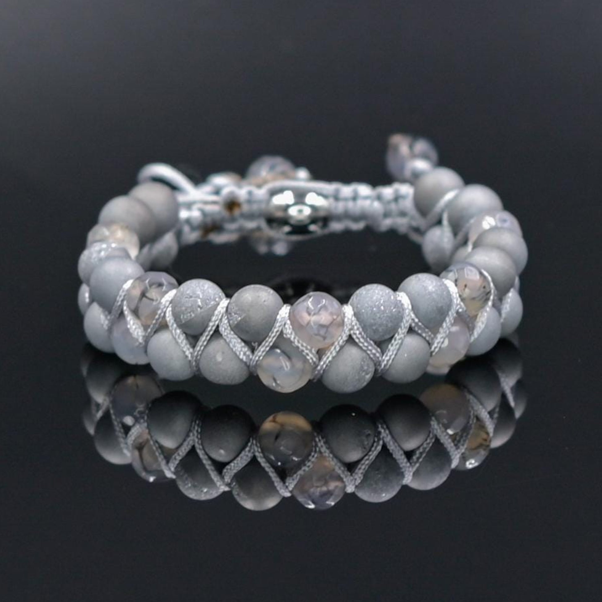 Men's Grey Druzy Agate Bracelet Double Row Bracelet Gemstone Beads Bracelet Gift for Men Adjustable Stone Bracelet Macrame Bracelet for Men - Shamballa Bracelet - Mantra Bracelet  -  Yoga Bracelet -  Birthstone Bracelet - Gemstone Bracelet Men - Chakra Bracelet - Macrame Bracelet - Healing Bracelet - Gift for Father - Gift For Men - Valinde
