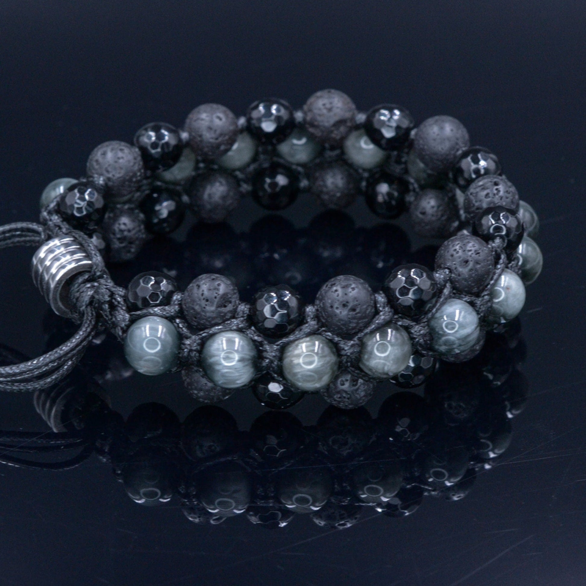 Hawk's Eye Triple Row Bracelet Men's Lava Stone Bracelet Hawk Eye Crystal Bracelet Agate Bracelet Macrame Adjustable Bracelet Gift for Men  -  Shamballa Bracelet  -  Birthstone Bracelet - Gemstone Bracelet Men - Chakra Bracelet - Macrame Bracelet - Healing Bracelet - Valinde
