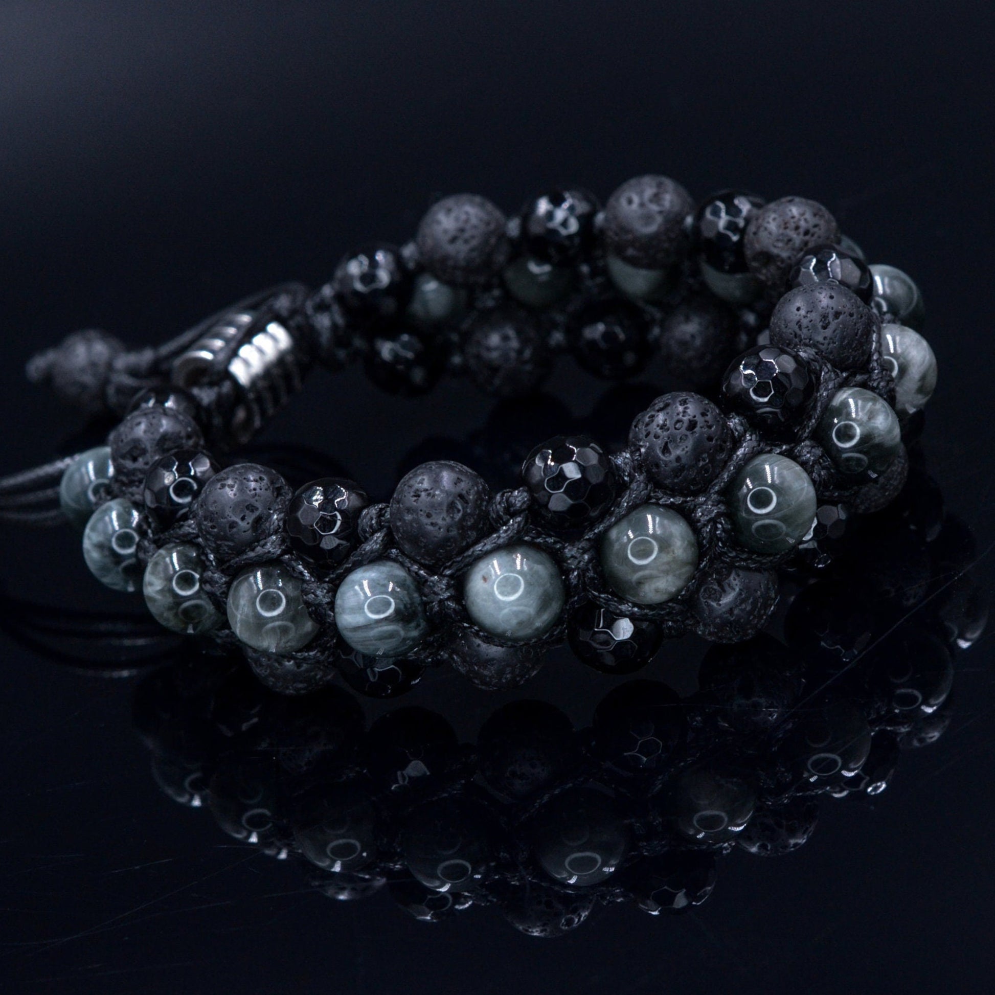 Hawk's Eye Triple Row Bracelet Men's Lava Stone Bracelet Hawk Eye Crystal Bracelet Agate Bracelet Macrame Adjustable Bracelet Gift for Men  -  Shamballa Bracelet  -  Birthstone Bracelet - Gemstone Bracelet Men - Chakra Bracelet - Macrame Bracelet - Healing Bracelet - Valinde
