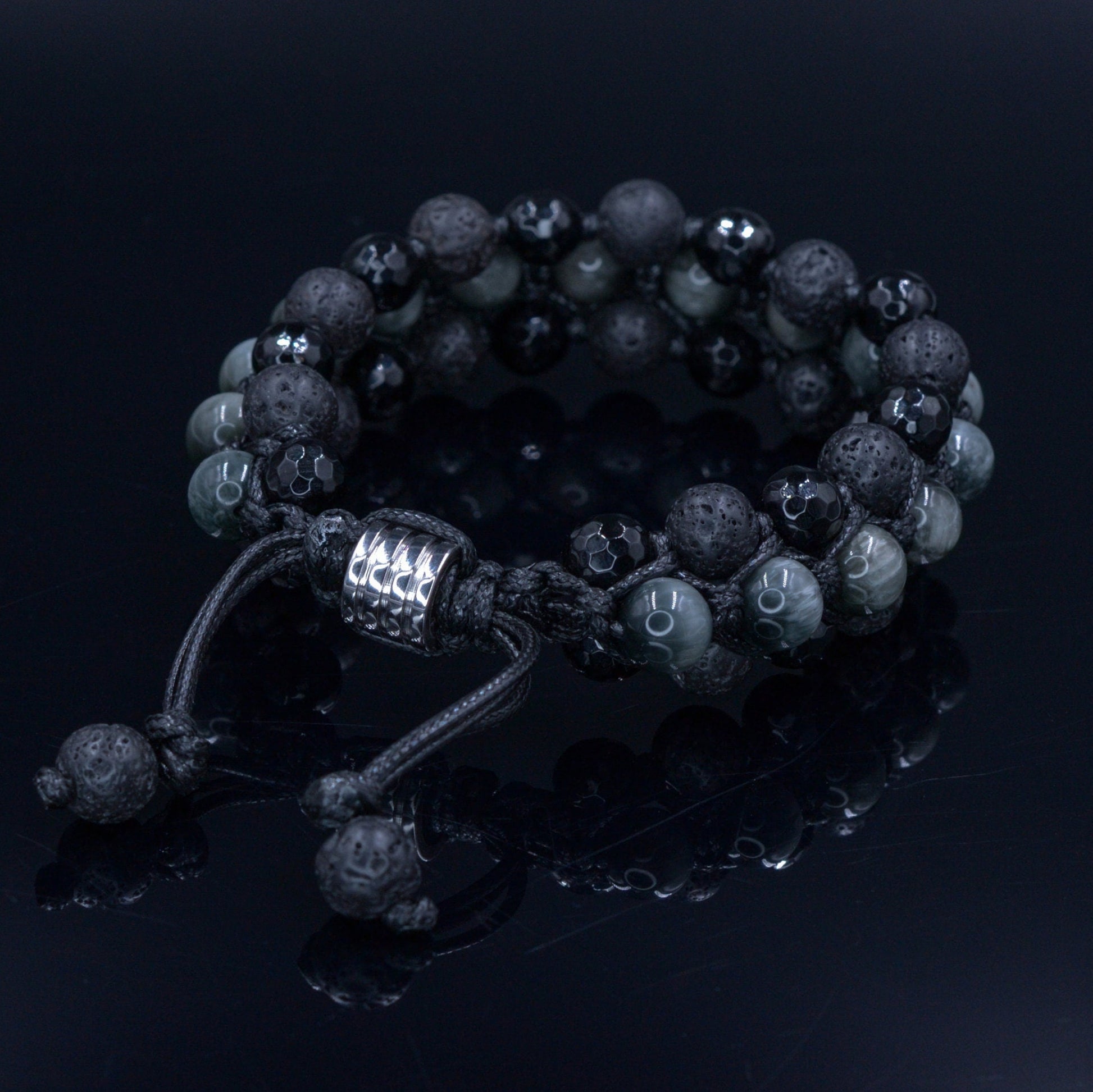 Hawk's Eye Triple Row Bracelet Men's Lava Stone Bracelet Hawk Eye Crystal Bracelet Agate Bracelet Macrame Adjustable Bracelet Gift for Men  -  Shamballa Bracelet  -  Birthstone Bracelet - Gemstone Bracelet Men - Chakra Bracelet - Macrame Bracelet - Healing Bracelet - Valinde
