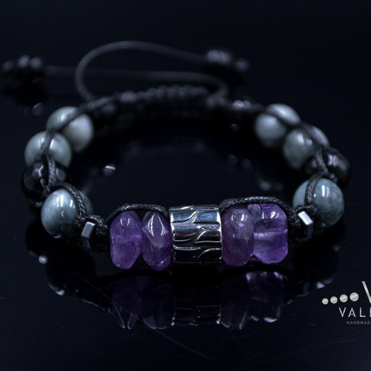 Men's Amethyst Bracelet Steel Bead Bracelet Hawk's Eye Gemstone Bracelet Gift for Men Stone Bracelet Adjustable Macrame Crystal Bracelet- Shamballa Bracelet - Mantra Bracelet  -  Yoga Bracelet -  Birthstone Bracelet - Gemstone Bracelet Men - Chakra Bracelet - Macrame Bracelet - Healing Bracelet - Gift for Father - Gift For Men - Valinde
