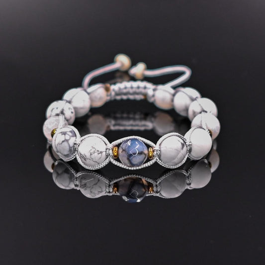 Men's Howlite Bracelet Beaded Bracelet Frost Agate Bracelet White Bracelet Gemstone Bracelet Men's Gift Macrame Bracelet Agate Bracelet - Shamballa Bracelet - Mantra Bracelet  -  Birthstone Bracelet - Gemstone Bracelet Men - Chakra Bracelet - Macrame Bracelet - Healing Bracelet - Valinde
