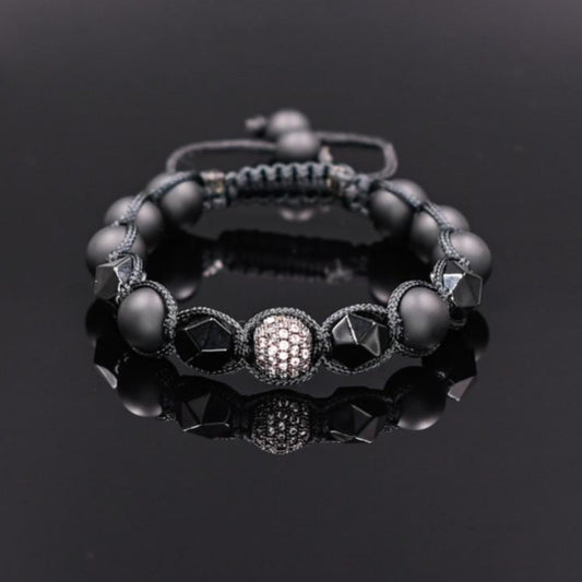 Men's Black Agate Bead Bracelet Cubic Zirconia Bracelet Black Onyx Bracelet Macrame Adjustable Bracelet Luxury Bracelet Gift for Men - Shamballa Bracelet - Mantra Bracelet  -  Birthstone Bracelet - Gemstone Bracelet Men - Chakra Bracelet - Macrame Bracelet - Healing Bracelet - Valinde