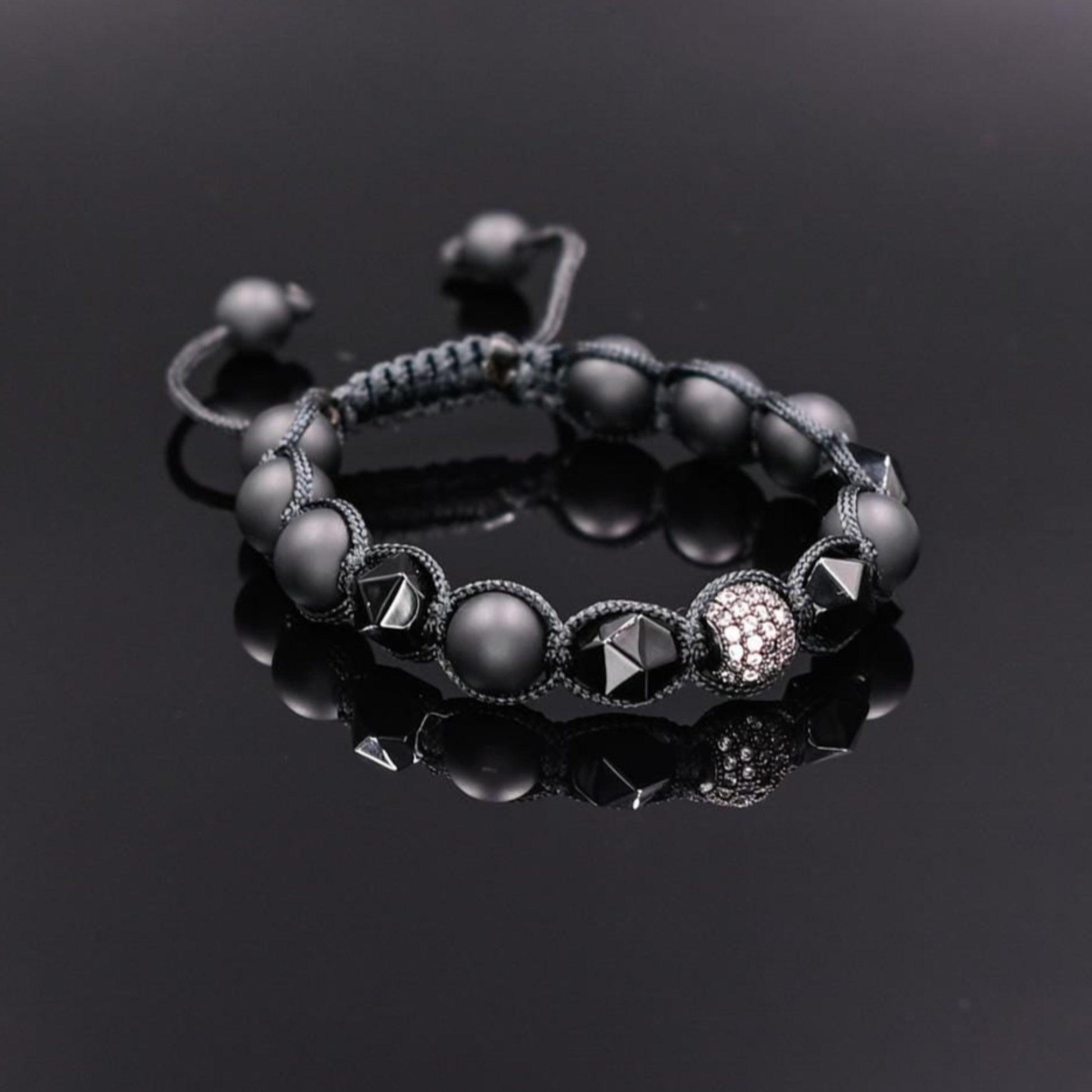 Men's Black Agate Bead Bracelet Cubic Zirconia Bracelet Black Onyx Bracelet Macrame Adjustable Bracelet Luxury Bracelet Gift for Men - Shamballa Bracelet - Mantra Bracelet  -  Birthstone Bracelet - Gemstone Bracelet Men - Chakra Bracelet - Macrame Bracelet - Healing Bracelet - Valinde
