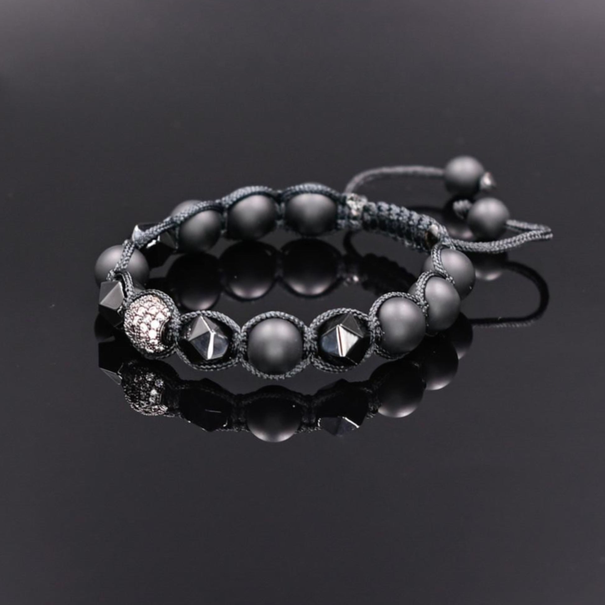 Men's Black Agate Bead Bracelet Cubic Zirconia Bracelet Black Onyx Bracelet Macrame Adjustable Bracelet Luxury Bracelet Gift for Men - Shamballa Bracelet - Mantra Bracelet  -  Birthstone Bracelet - Gemstone Bracelet Men - Chakra Bracelet - Macrame Bracelet - Healing Bracelet - Valinde
