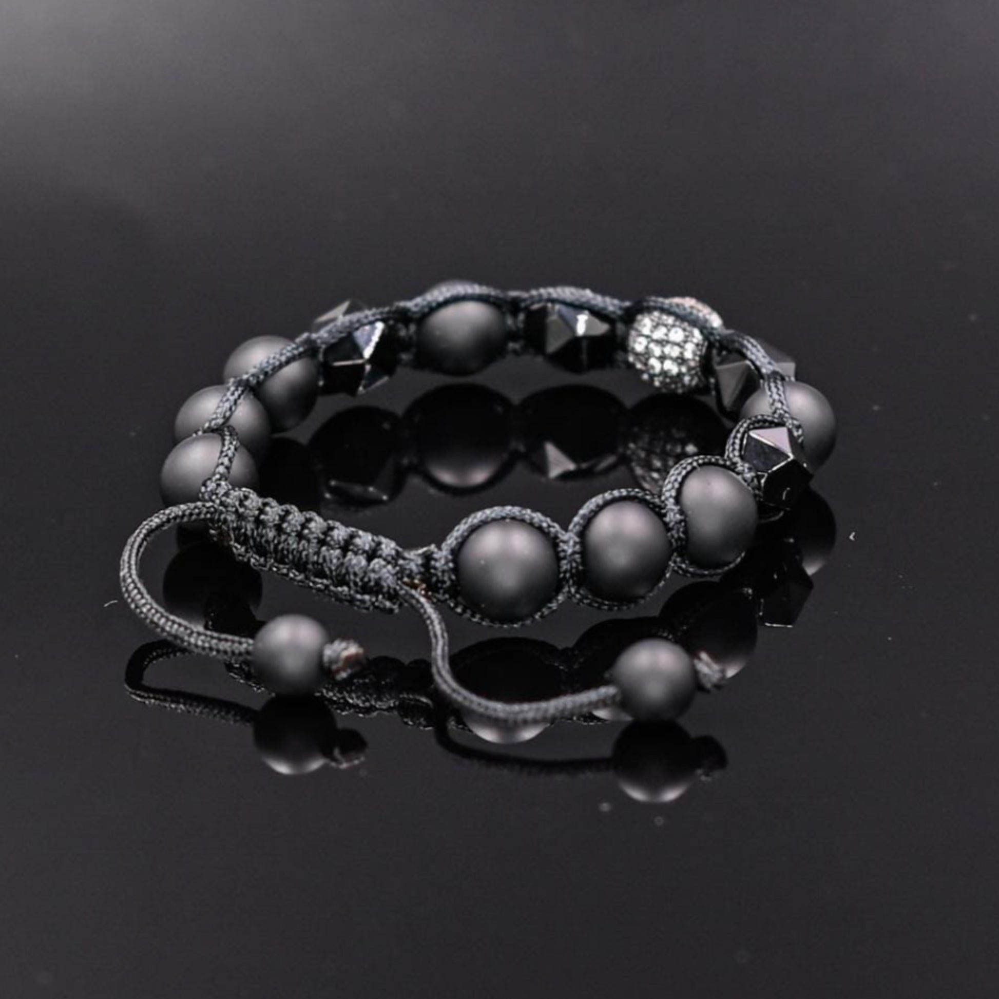 Men's Black Agate Bead Bracelet Cubic Zirconia Bracelet Black Onyx Bracelet Macrame Adjustable Bracelet Luxury Bracelet Gift for Men - Shamballa Bracelet - Mantra Bracelet  -  Birthstone Bracelet - Gemstone Bracelet Men - Chakra Bracelet - Macrame Bracelet - Healing Bracelet - Valinde
