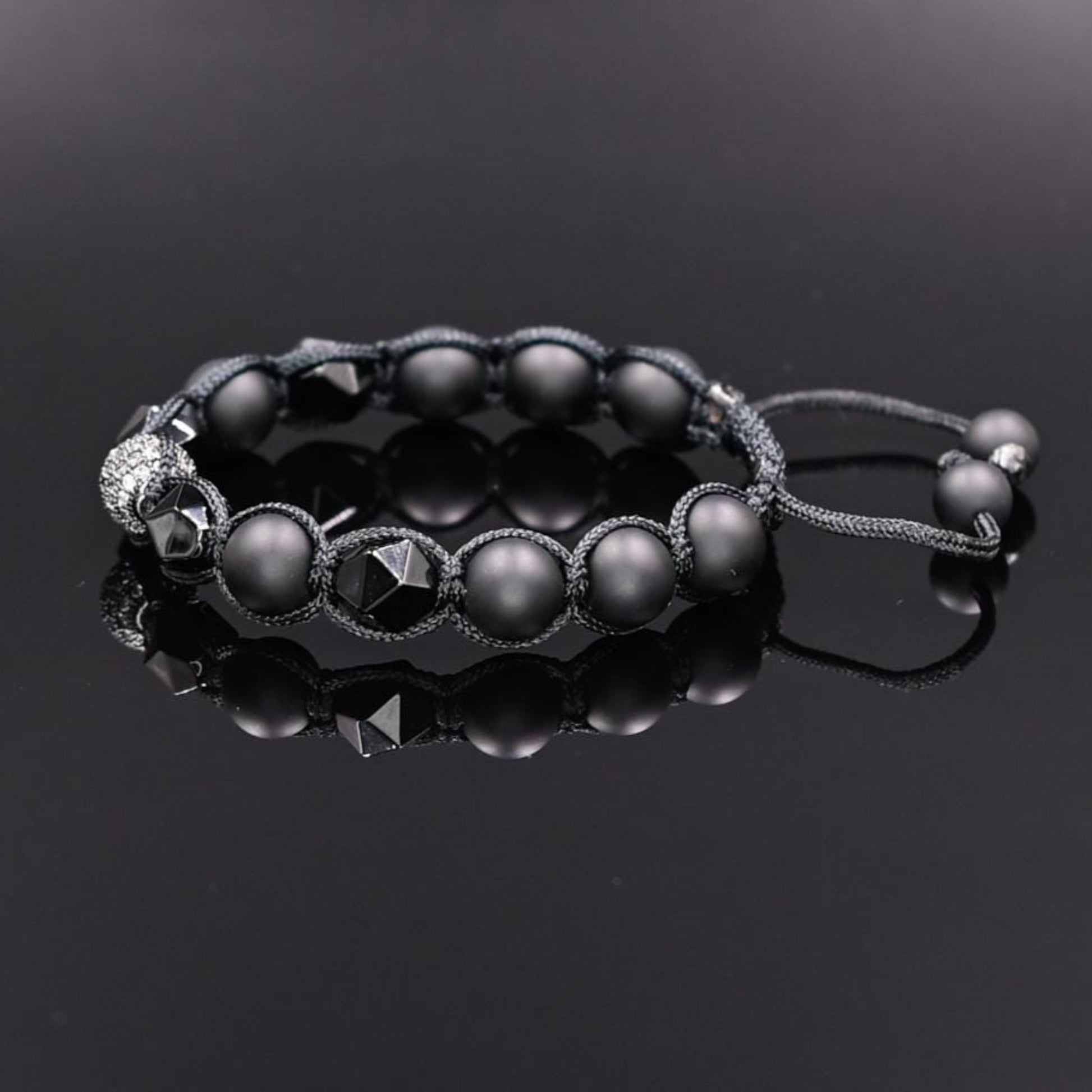 Men's Black Agate Bead Bracelet Cubic Zirconia Bracelet Black Onyx Bracelet Macrame Adjustable Bracelet Luxury Bracelet Gift for Men - Shamballa Bracelet - Mantra Bracelet  -  Birthstone Bracelet - Gemstone Bracelet Men - Chakra Bracelet - Macrame Bracelet - Healing Bracelet - Valinde
