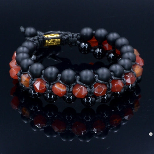 Men's Fire Agate Bracelet 3 Row Bracelet Macrame Beaded Bracelet Black Onyx Stone Bracelet Crystal Jewelry Gemstone Beads Bracelet - Shamballa Bracelet - Birthstone Bracelet - Gemstone Bracelet Men - Chakra Bracelet - Macrame Bracelet - Healing Bracelet - Valinde
