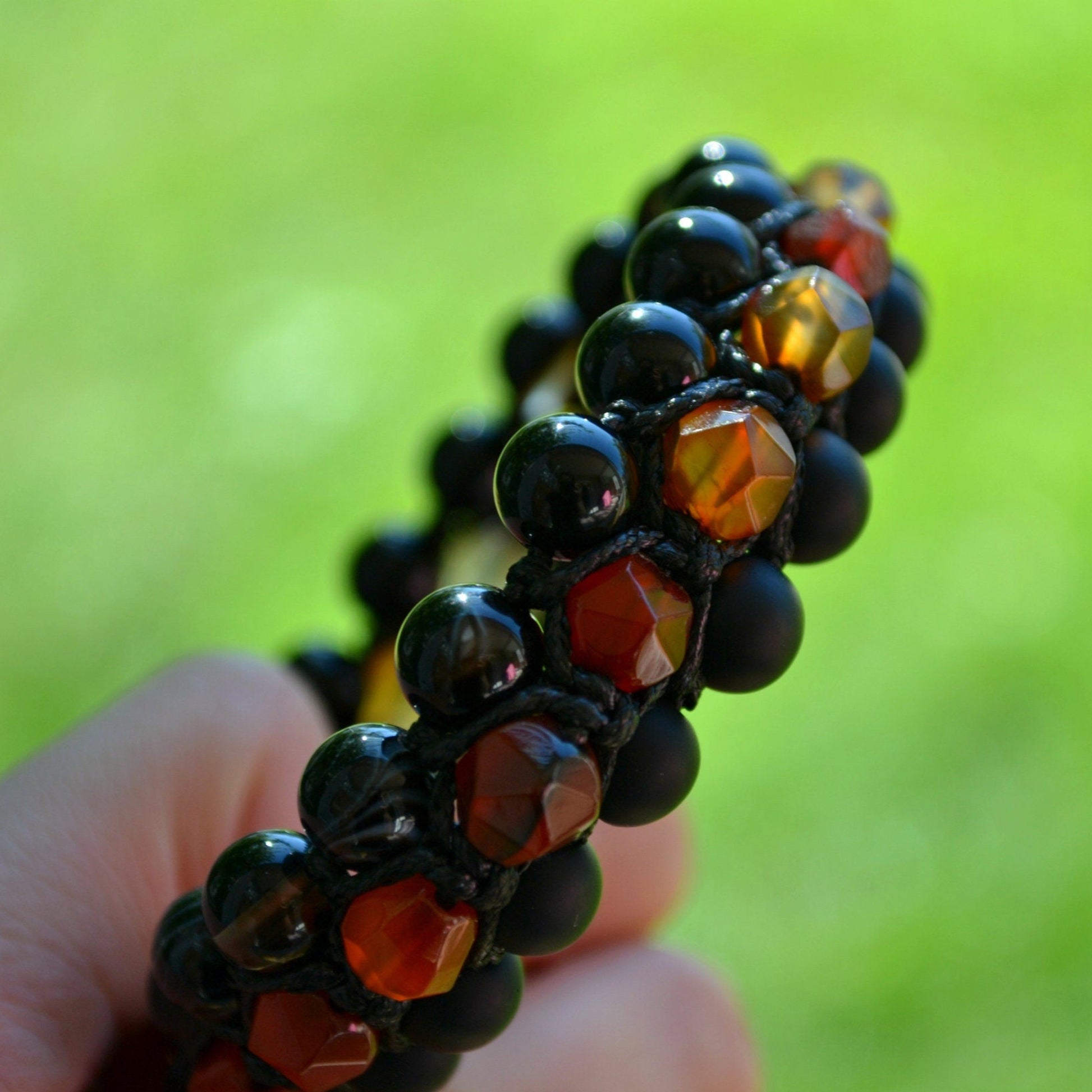 Men's Fire Agate Bracelet 3 Row Bracelet Macrame Beaded Bracelet Black Onyx Stone Bracelet Crystal Jewelry Gemstone Beads Bracelet - Shamballa Bracelet - Birthstone Bracelet - Gemstone Bracelet Men - Chakra Bracelet - Macrame Bracelet - Healing Bracelet - Valinde
