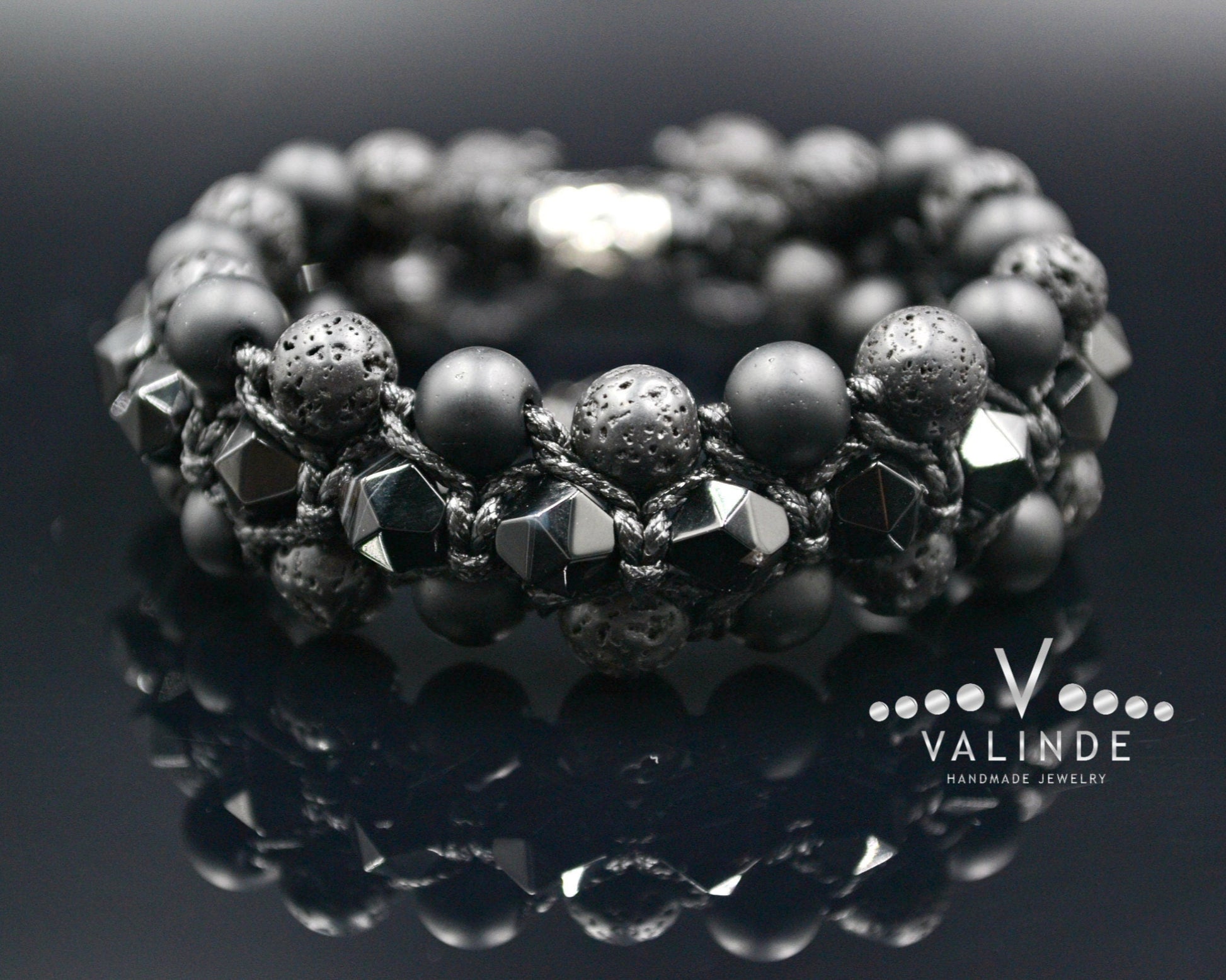 Men's Black Agate 3 Row Bracelet Onyx Bracelet Lava Stone Bracelet Gift for Men Macrame Bead Bracelet Stone Bracelet Crystal Bracelet- Shamballa Bracelet - Birthstone Bracelet - Gemstone Bracelet Men - Chakra Bracelet - Macrame Bracelet - Healing Bracelet - Valinde
