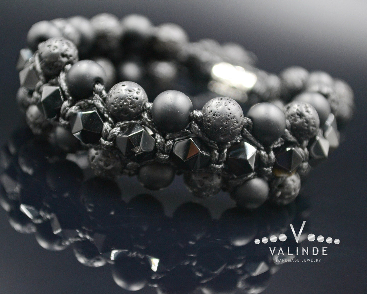 Men's Black Agate 3 Row Bracelet Onyx Bracelet Lava Stone Bracelet Gift for Men Macrame Bead Bracelet Stone Bracelet Crystal Bracelet- Shamballa Bracelet - Birthstone Bracelet - Gemstone Bracelet Men - Chakra Bracelet - Macrame Bracelet - Healing Bracelet - Valinde
