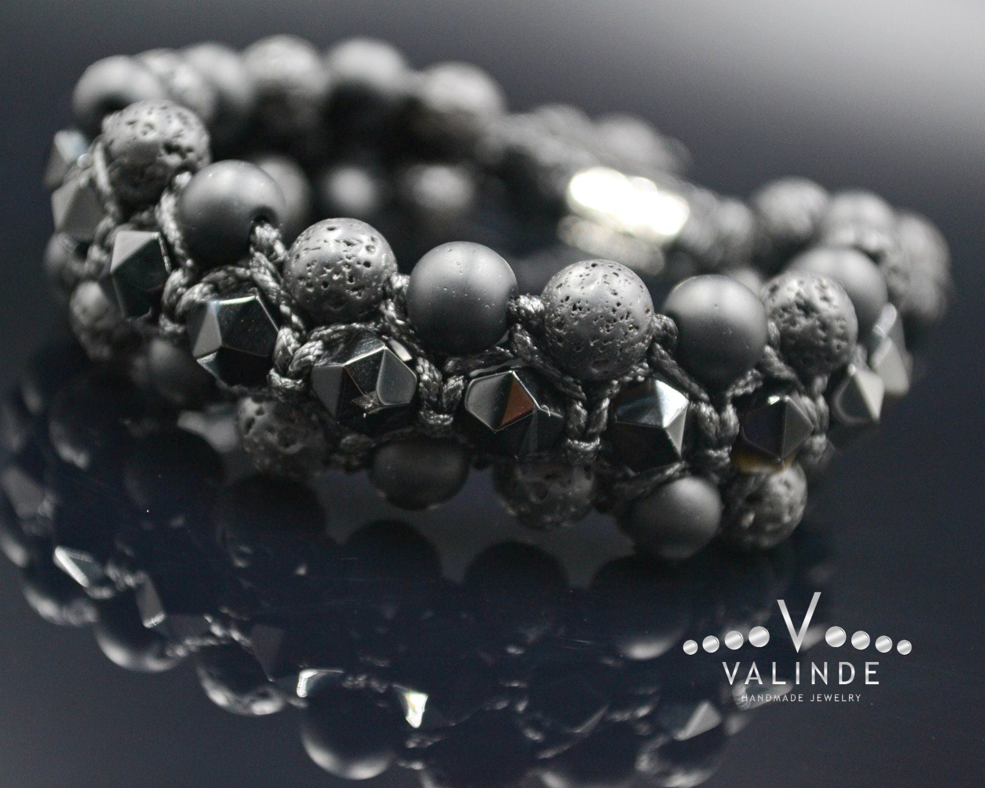 Men's Black Agate 3 Row Bracelet Onyx Bracelet Lava Stone Bracelet Gift for Men Macrame Bead Bracelet Stone Bracelet Crystal Bracelet- Shamballa Bracelet - Birthstone Bracelet - Gemstone Bracelet Men - Chakra Bracelet - Macrame Bracelet - Healing Bracelet - Valinde
