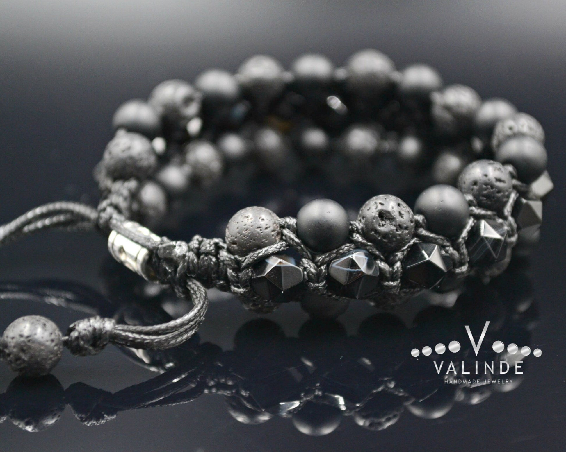 Men's Black Agate 3 Row Bracelet Onyx Bracelet Lava Stone Bracelet Gift for Men Macrame Bead Bracelet Stone Bracelet Crystal Bracelet- Shamballa Bracelet - Birthstone Bracelet - Gemstone Bracelet Men - Chakra Bracelet - Macrame Bracelet - Healing Bracelet - Valinde
