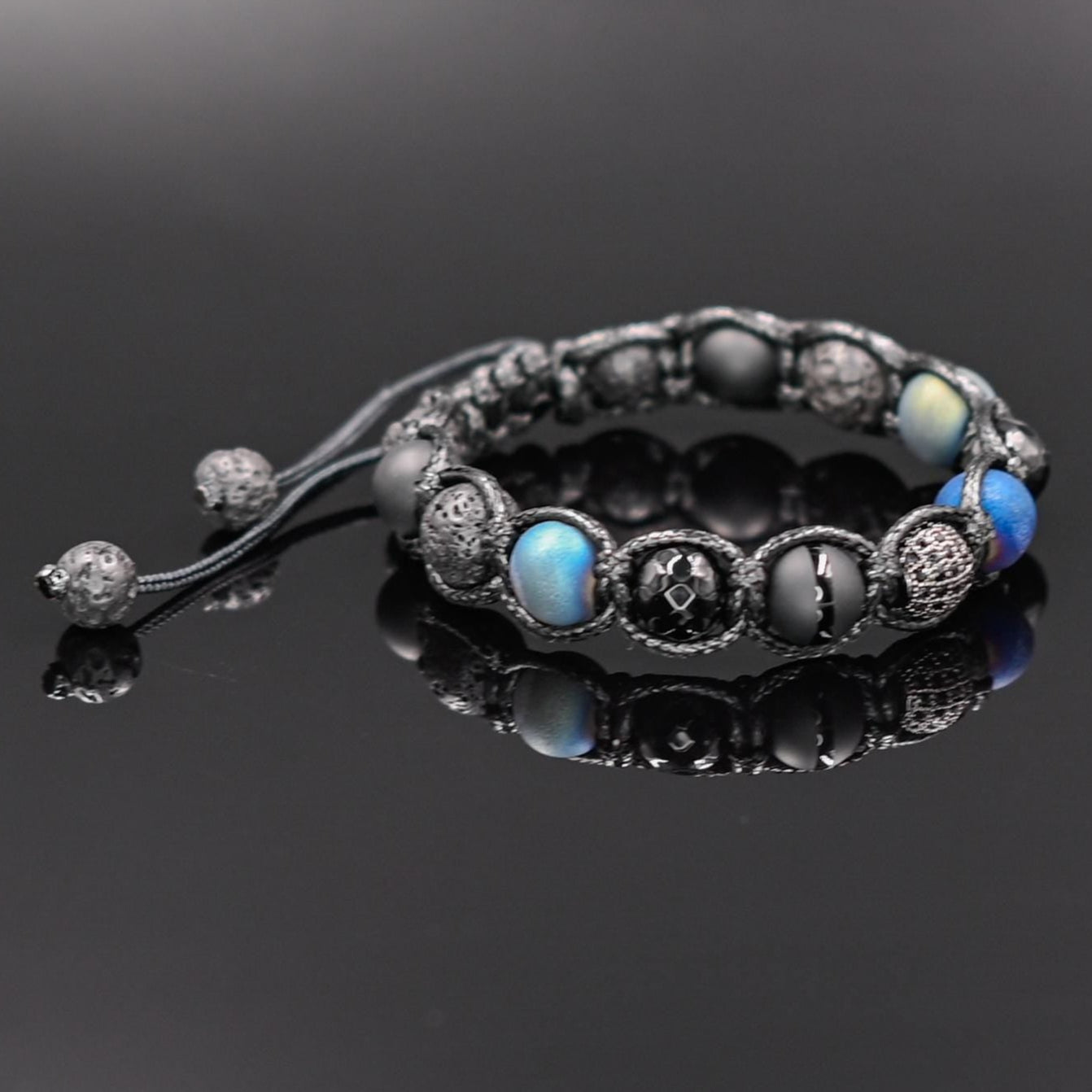 Men's Druzy Agate Bracelet Cubic Zirconia Bracelet Blue Macrame Bracelet Gift for Men Black Onyx Bracelet Adjustable Bracelet For Men - Shamballa Bracelet - Mantra Bracelet  -  Yoga Bracelet -  Birthstone Bracelet - Gemstone Bracelet Men - Chakra Bracelet - Macrame Bracelet - Healing Bracelet - Gift for Father - Gift For Men - Valinde
