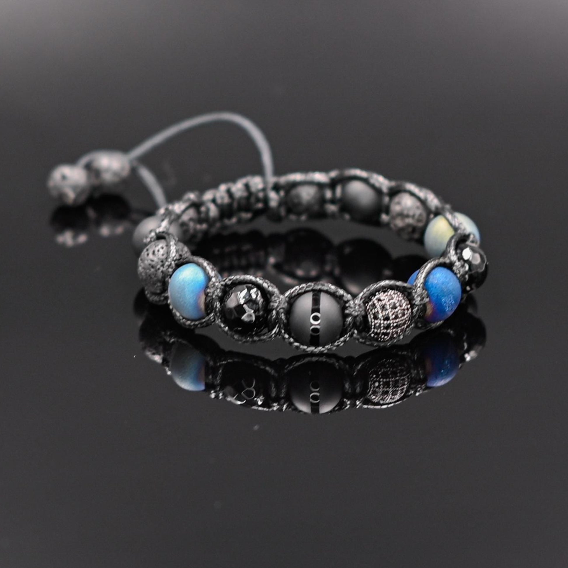 Men's Druzy Agate Bracelet Cubic Zirconia Bracelet Blue Macrame Bracelet Gift for Men Black Onyx Bracelet Adjustable Bracelet For Men - Shamballa Bracelet - Mantra Bracelet  -  Yoga Bracelet -  Birthstone Bracelet - Gemstone Bracelet Men - Chakra Bracelet - Macrame Bracelet - Healing Bracelet - Gift for Father - Gift For Men - Valinde
