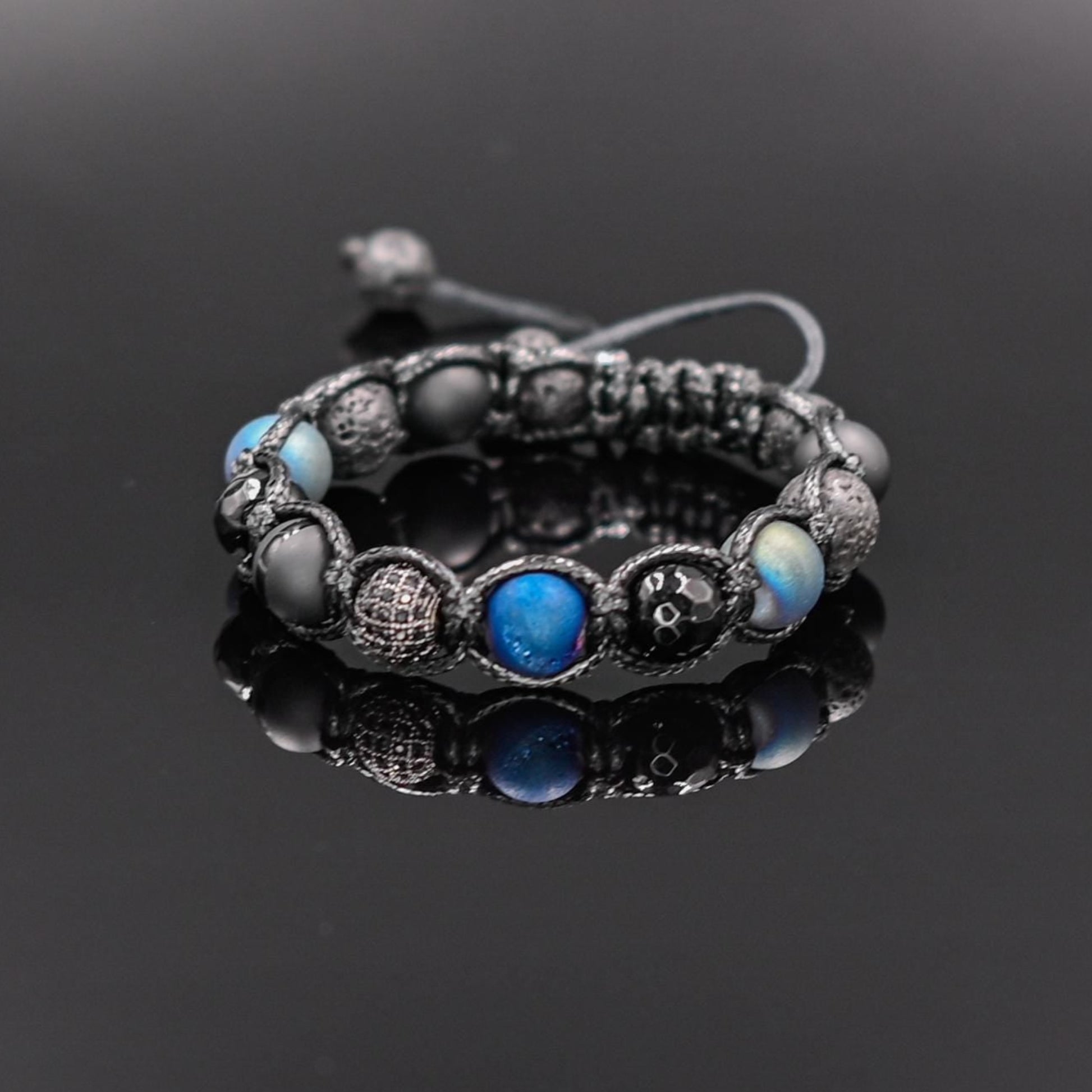 Men's Druzy Agate Bracelet Cubic Zirconia Bracelet Blue Macrame Bracelet Gift for Men Black Onyx Bracelet Adjustable Bracelet For Men - Shamballa Bracelet - Mantra Bracelet  -  Yoga Bracelet -  Birthstone Bracelet - Gemstone Bracelet Men - Chakra Bracelet - Macrame Bracelet - Healing Bracelet - Gift for Father - Gift For Men - Valinde
