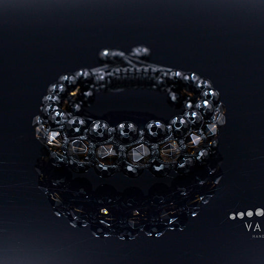 3 Row Beaded Bracelet - Smoky Quartz Agate - Handmade Jewelry - Birthstone Bracelet -  Shamballa Bracelet  -  Birthstone Bracelet - Gemstone Bracelet Men - Chakra Bracelet - Macrame Bracelet - Healing Bracelet - Valinde
