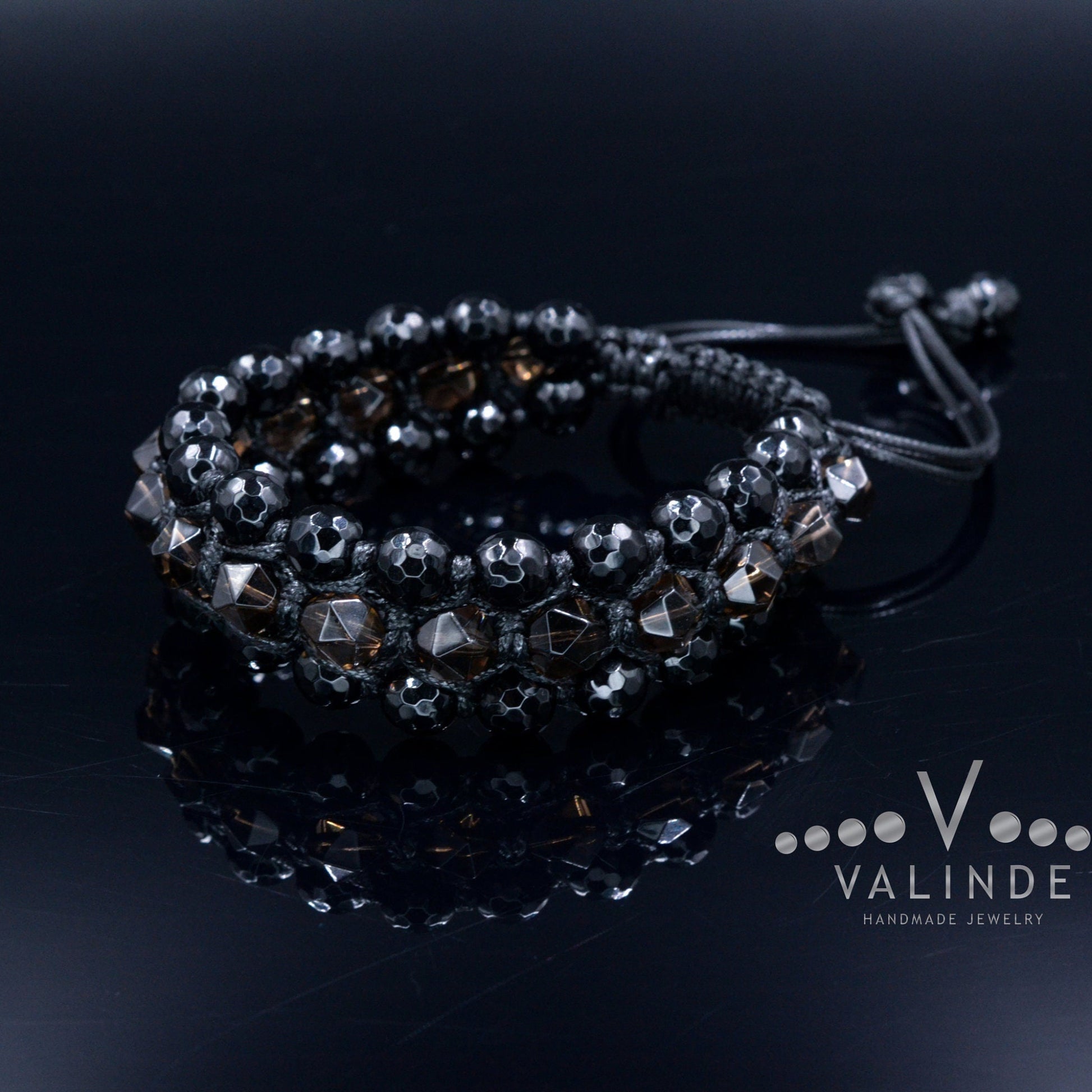 3 Row Beaded Bracelet - Smoky Quartz Agate - Handmade Jewelry - Birthstone Bracelet -  Shamballa Bracelet  -  Birthstone Bracelet - Gemstone Bracelet Men - Chakra Bracelet - Macrame Bracelet - Healing Bracelet - Valinde
