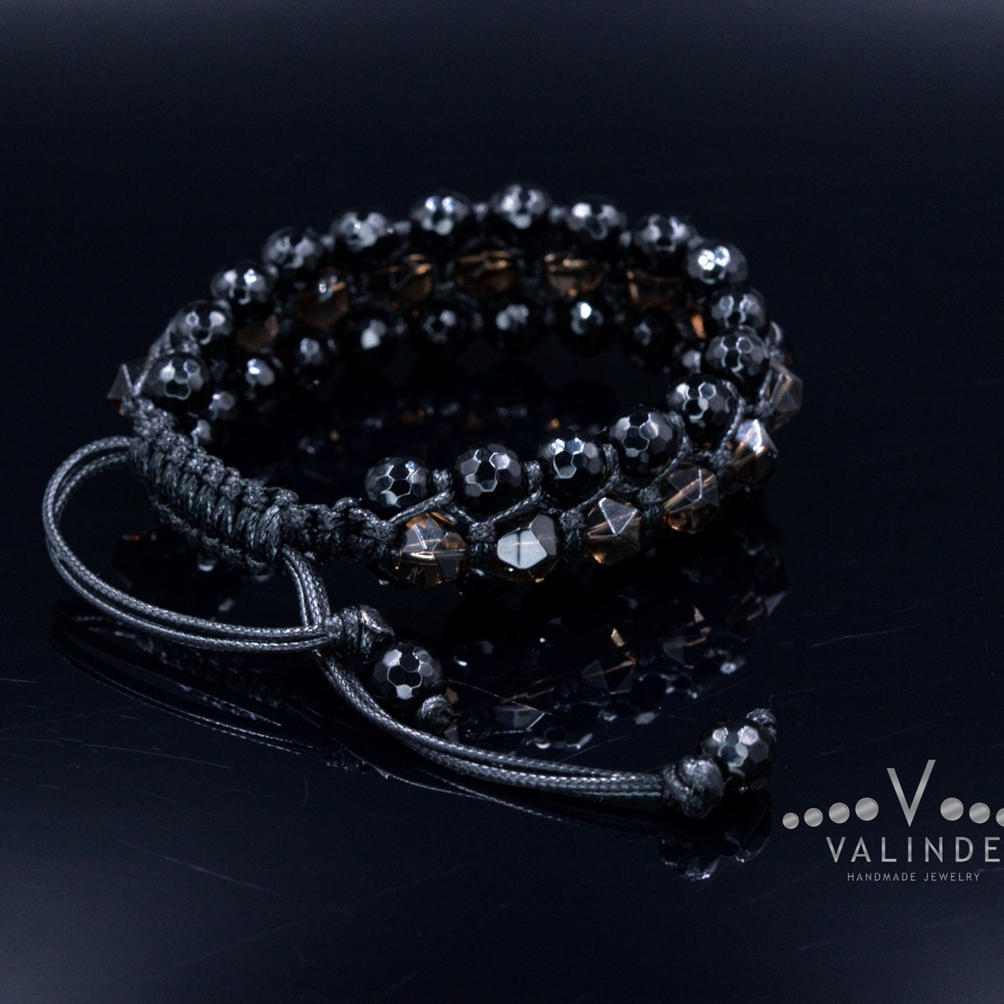 3 Row Beaded Bracelet - Smoky Quartz Agate - Handmade Jewelry - Birthstone Bracelet -  Shamballa Bracelet  -  Birthstone Bracelet - Gemstone Bracelet Men - Chakra Bracelet - Macrame Bracelet - Healing Bracelet - Valinde
