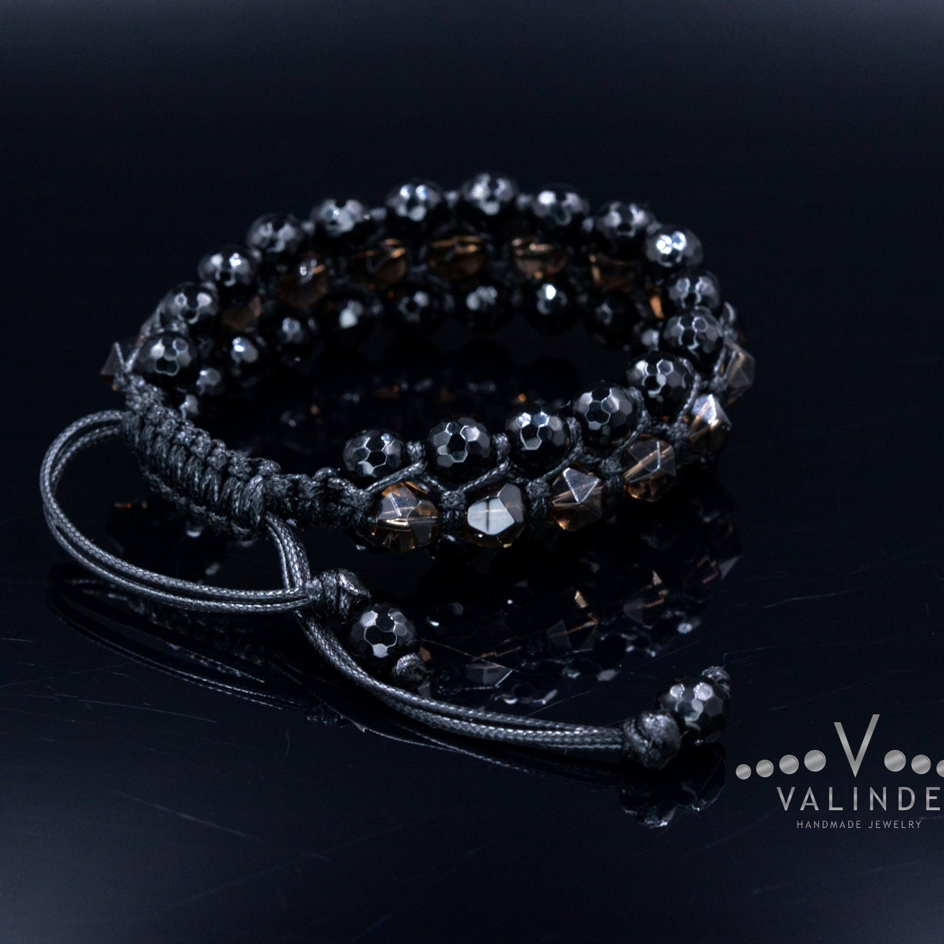 3 Row Beaded Bracelet - Smoky Quartz Agate - Handmade Jewelry - Birthstone Bracelet -  Shamballa Bracelet  -  Birthstone Bracelet - Gemstone Bracelet Men - Chakra Bracelet - Macrame Bracelet - Healing Bracelet - Valinde
