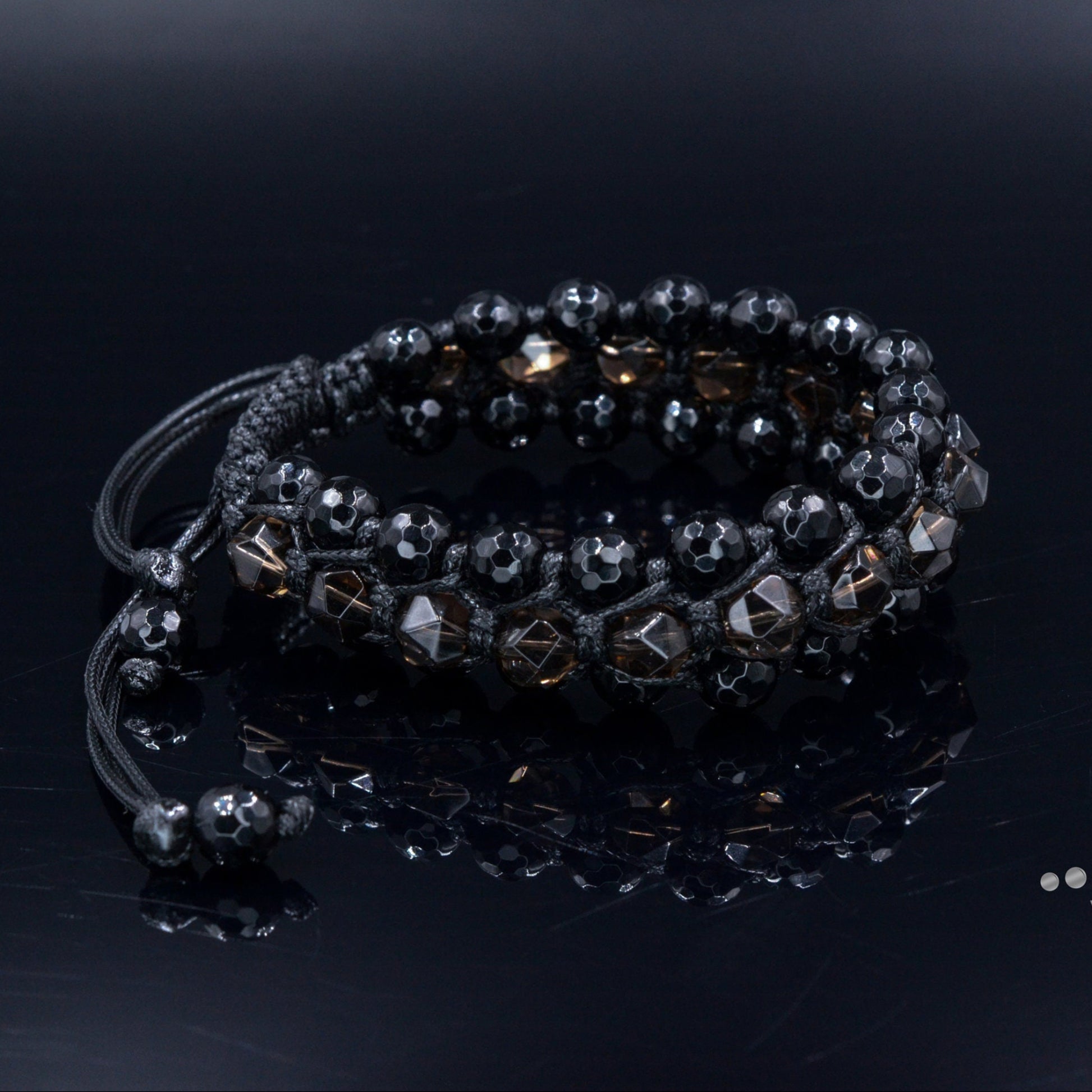 3 Row Beaded Bracelet - Smoky Quartz Agate - Handmade Jewelry - Birthstone Bracelet -  Shamballa Bracelet  -  Birthstone Bracelet - Gemstone Bracelet Men - Chakra Bracelet - Macrame Bracelet - Healing Bracelet - Valinde
