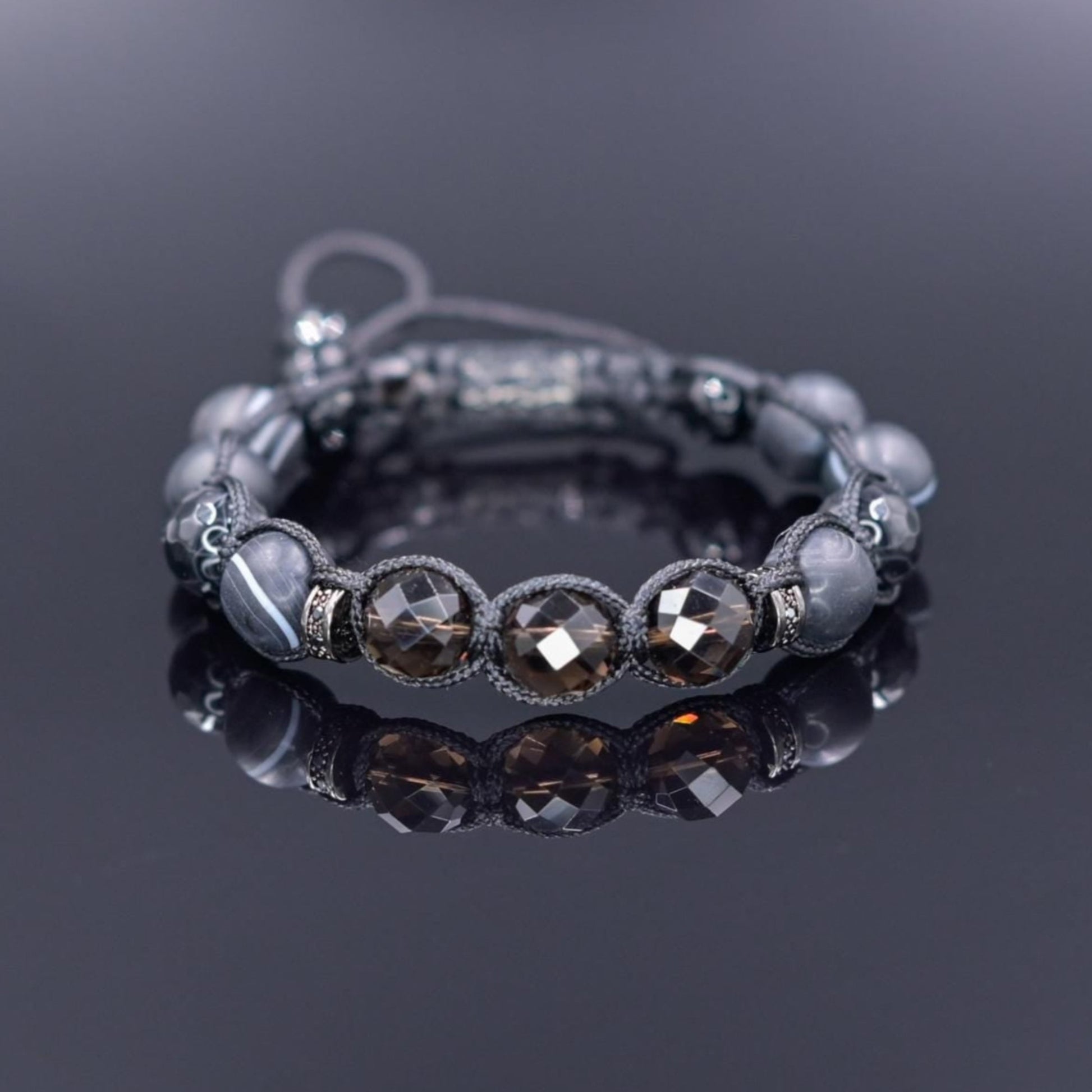 Men's Smoky Quartz Braided Bracelet, Black Agate Gemstone Adjustable Bracelet, Gift for Men, Anniversary Gift, Black Beaded Crystal Bracelet - Shamballa Bracelet - Birthstone Bracelet - Gemstone Bracelet Men - Chakra Bracelet - Macrame Bracelet - Healing Bracelet - Valinde - Shamballa Bracelet - Birthstone Bracelet - Gemstone Bracelet Men - Chakra Bracelet - Macrame Bracelet - Healing Bracelet - Valinde