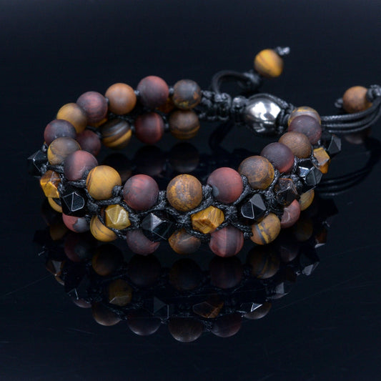 Tiger eye crystal bracelet 3 Row bracelet Men's tiger's eye bracelet Triple row bracelet Gift for men Macrame bracelet Wide bead bracelet  -  Shamballa Bracelet  -  Birthstone Bracelet - Gemstone Bracelet Men - Chakra Bracelet - Macrame Bracelet - Healing Bracelet - Valinde