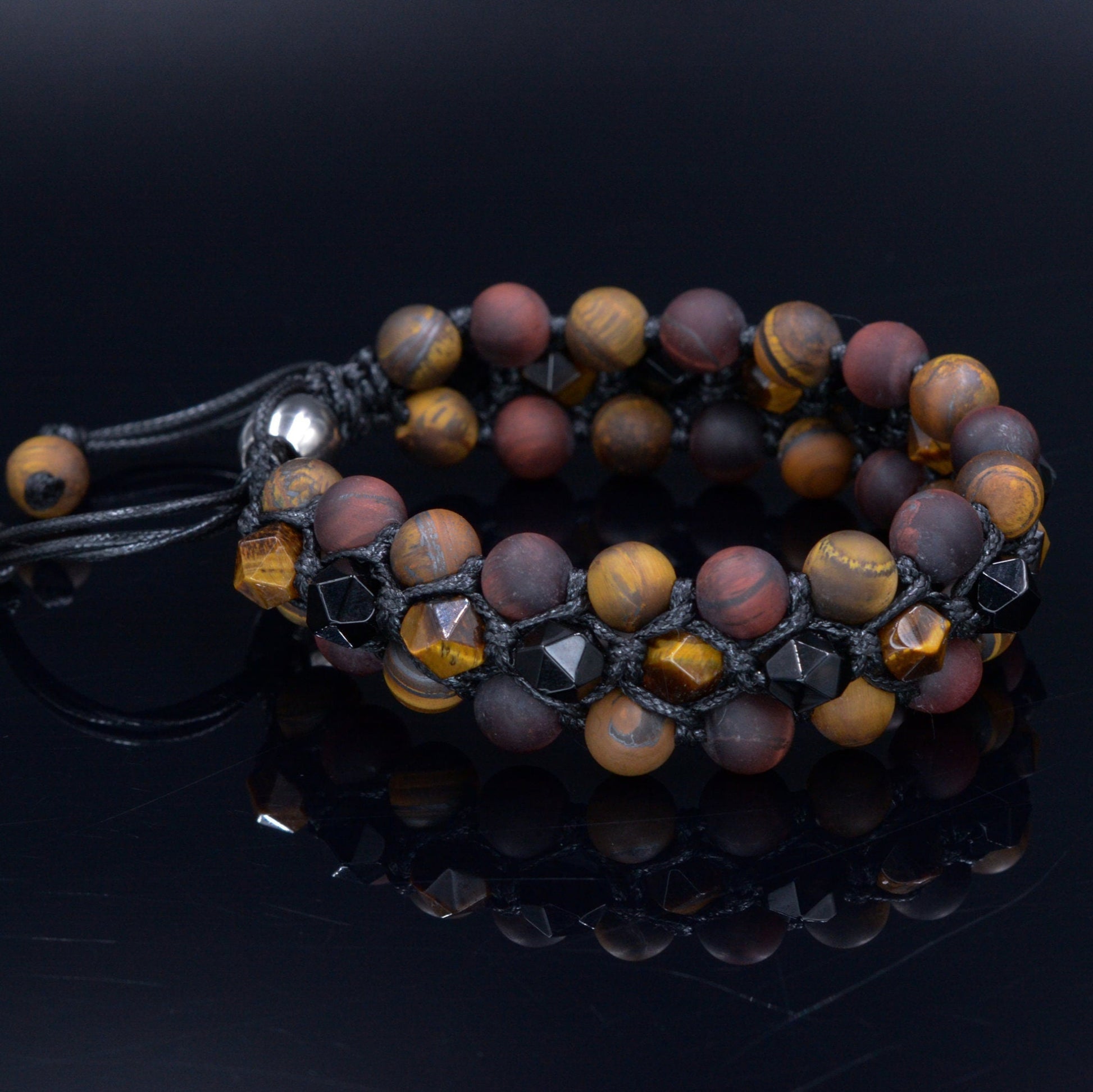 Tiger eye crystal bracelet 3 Row bracelet Men's tiger's eye bracelet Triple row bracelet Gift for men Macrame bracelet Wide bead bracelet  -  Shamballa Bracelet  -  Birthstone Bracelet - Gemstone Bracelet Men - Chakra Bracelet - Macrame Bracelet - Healing Bracelet - Valinde
