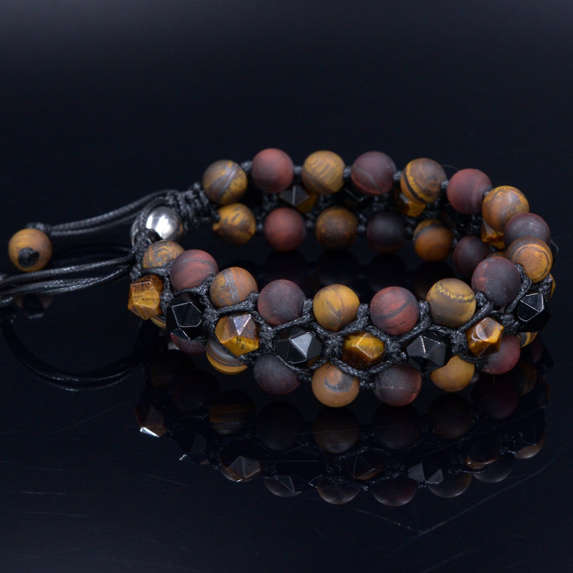 Tiger eye crystal bracelet 3 Row bracelet Men's tiger's eye bracelet Triple row bracelet Gift for men Macrame bracelet Wide bead bracelet  -  Shamballa Bracelet  -  Birthstone Bracelet - Gemstone Bracelet Men - Chakra Bracelet - Macrame Bracelet - Healing Bracelet - Valinde
