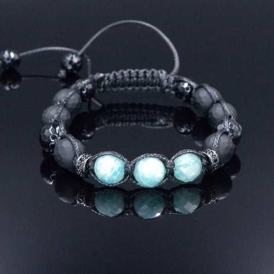 Men's Green Amazonite Bracelet - Black Onyx Agate Braided Bracelet - Adjustable Crystal Bracelet - Gift for Men - Macrame Gemstone Bracelet  - Shamballa Bracelet - Birthstone Bracelet - Gemstone Bracelet Men - Chakra Bracelet - Macrame Bracelet - Healing Bracelet - Valinde