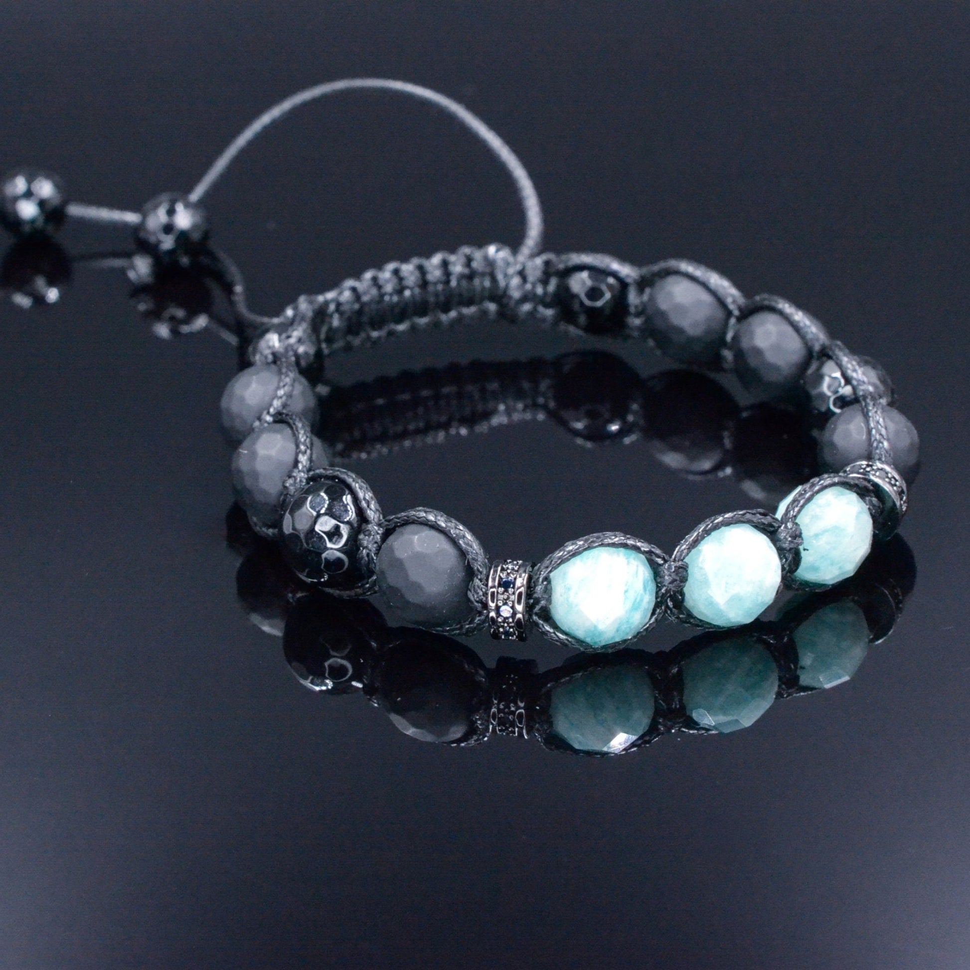 Men's Green Amazonite Bracelet - Black Onyx Agate Braided Bracelet - Adjustable Crystal Bracelet - Gift for Men - Macrame Gemstone Bracelet  - Shamballa Bracelet - Birthstone Bracelet - Gemstone Bracelet Men - Chakra Bracelet - Macrame Bracelet - Healing Bracelet - Valinde
