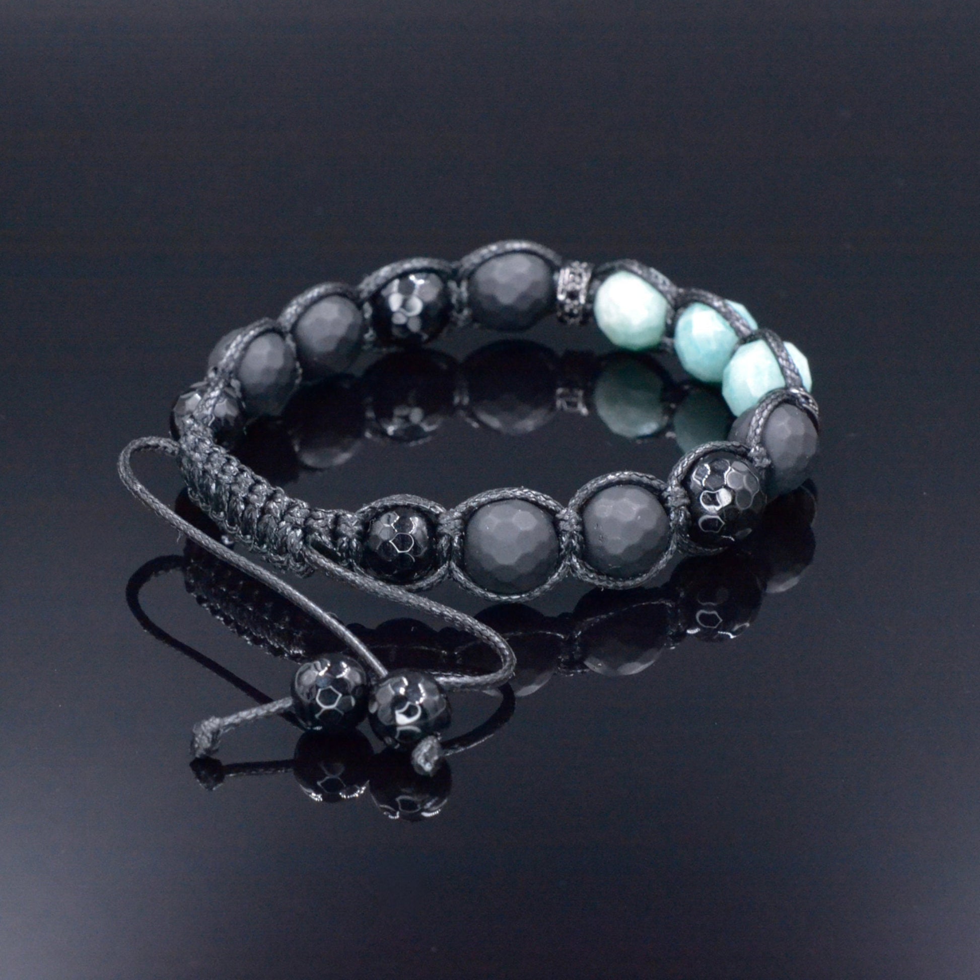 Men's Green Amazonite Bracelet - Black Onyx Agate Braided Bracelet - Adjustable Crystal Bracelet - Gift for Men - Macrame Gemstone Bracelet  - Shamballa Bracelet - Birthstone Bracelet - Gemstone Bracelet Men - Chakra Bracelet - Macrame Bracelet - Healing Bracelet - Valinde
